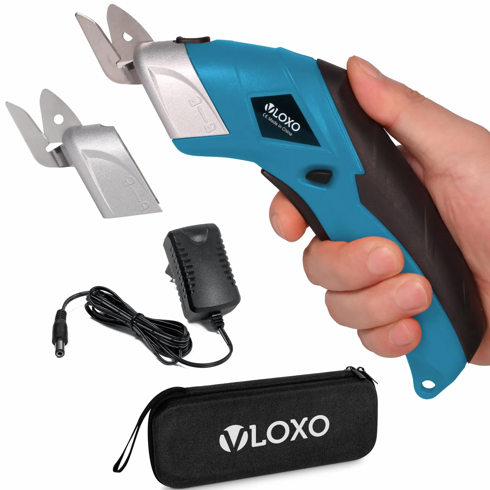 VLOXO Forbici Elettriche Senza Fili Cutter per Tessuti con 2 Testina di Taglio Ricaricabile (Arancione)