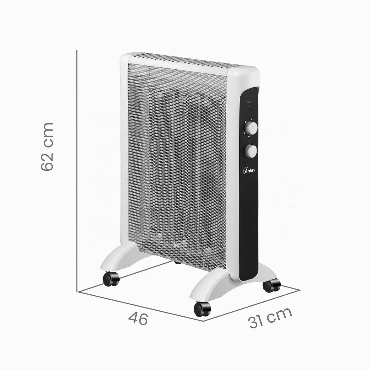ARDES AR4MK01 - Radiatore elettrico a convezione rapida, in mica, a basso consumo, super silenzioso, con 2 funzioni di riscaldamento e sistema di sicurezza anti-ribaltamento