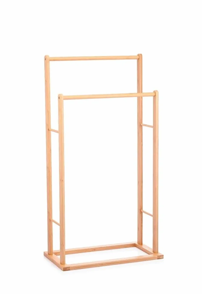 Portasciugamani Verticale in Bambù 2 Livelli Impermeabile 44.5×5×88 cm 2 Barre