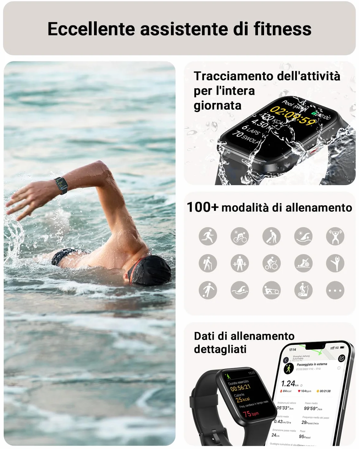 Tensky Smartwatch Uomo 1,85" Orologio Smart Watch Donna 3ATM con Chiamate, Alexa Integrata, 110+ Sport, Contapassi Monitoraggio Sonno SpO2 Frequenza Cardiaca per Samsung Android iOS