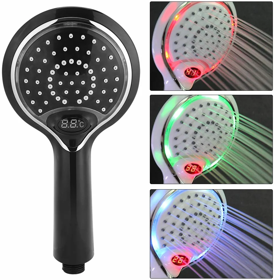 Soffione doccia a 3 colori con cambio automatico con display digitale della temperatura. Soffione doccia a soffione con soffione portatile ( batteria aggiuntiva necessaria)