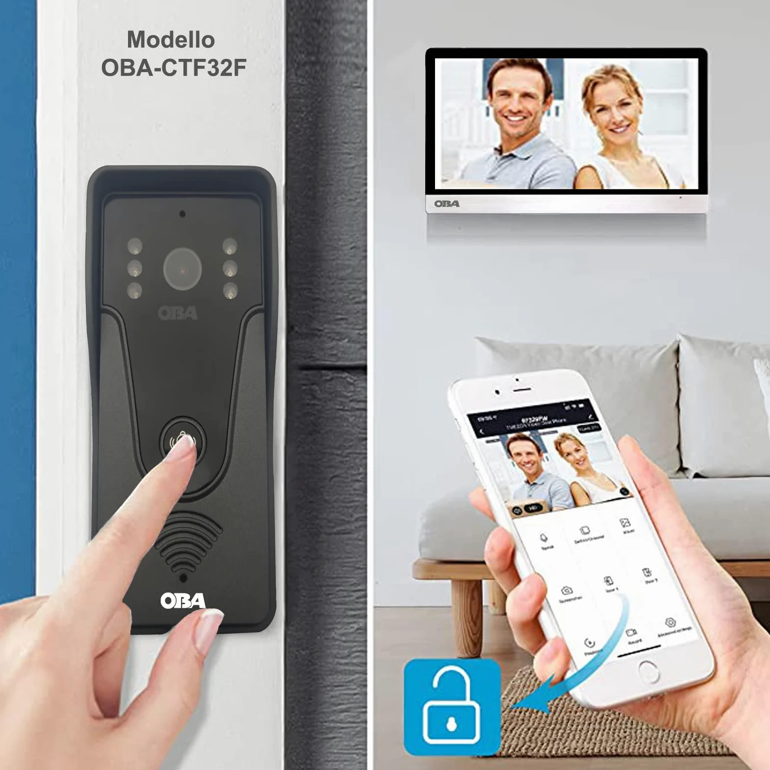 Videocitofono OBA WiFi APP Tuya,1080P 4 fili Telecamera Esterna Cablata,Registra Video/Foto,Apertura cancello tramite App