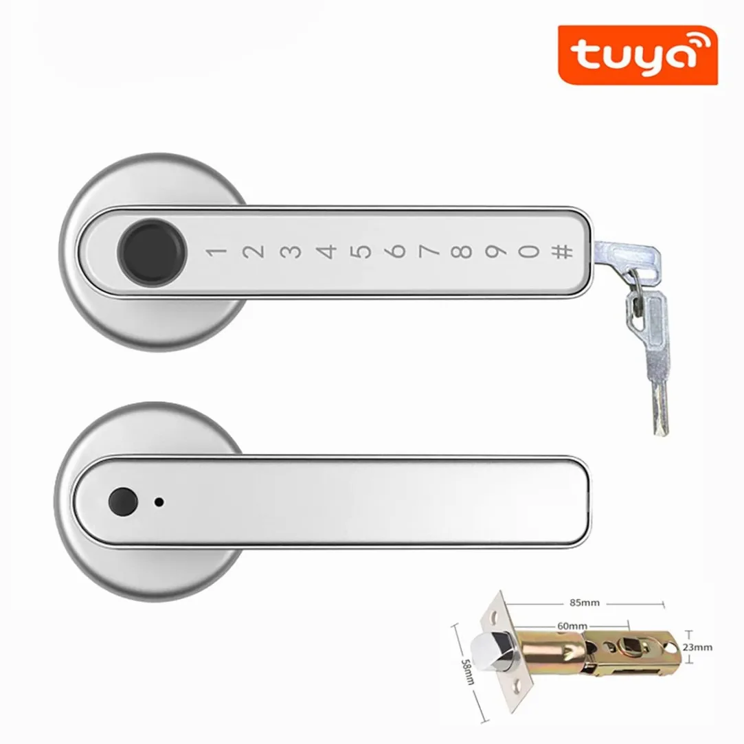 Smart Door Lock Keyless Entry Serratura della porta della tastiera con maniglia, serratura della porta dell'impronta digitale con controllo WiFi APP Tuya