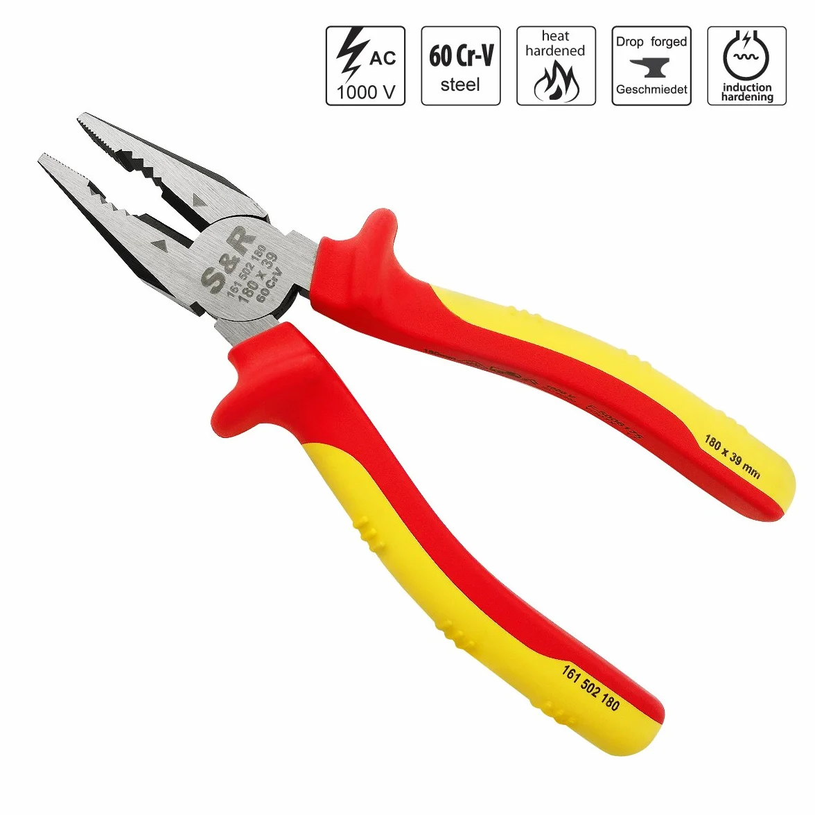 S&R Pinza da Elettricista Universale 180 mm VDE 1000V Acciaio Cr-V Forgiato
