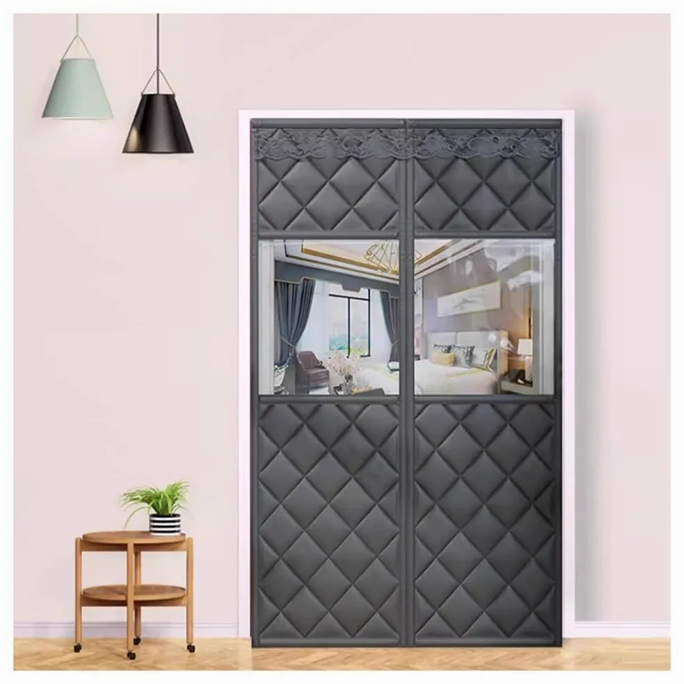 Tenda isolante termica in tessuto Oxford, copertura per porta d'ingresso, chiusura magnetica, tenda per porta francese (grigio, 80 x 205 cm)