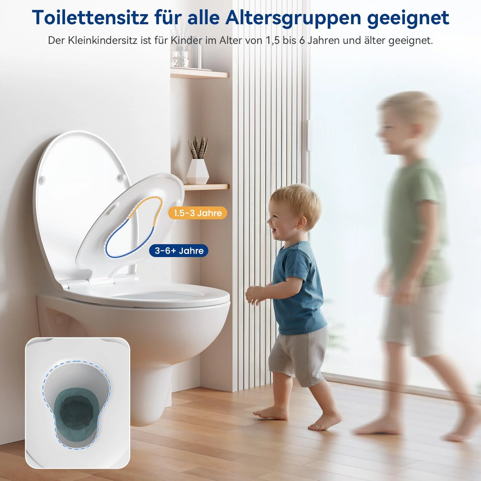 CECIPA Sedile WC con seggiolino per bambini integrato, sedile WC ovale in Duroplast, antibatterico e resistente ai raggi UV, abbassamento automatico, montaggio facile con stencil di installazione