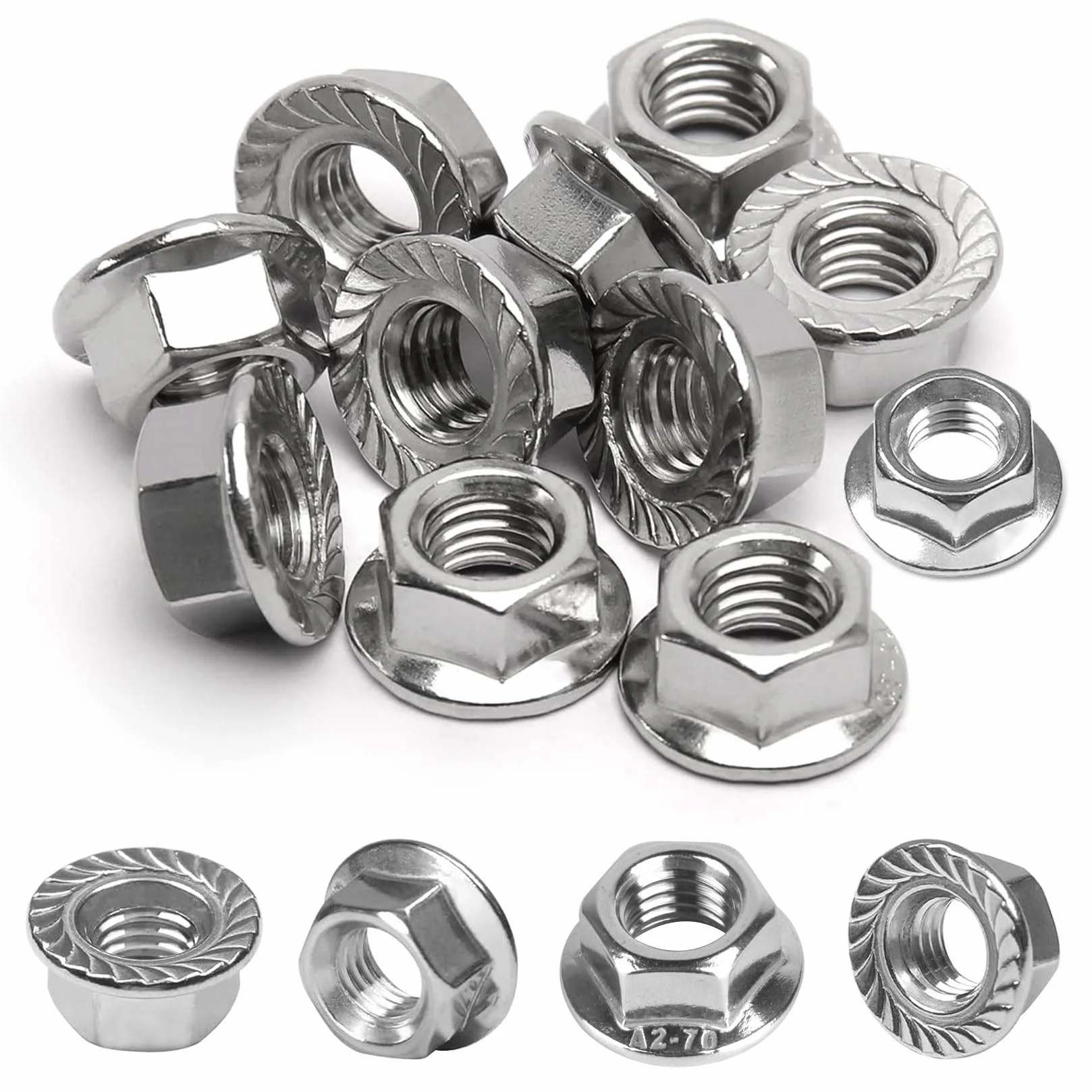 Dadi Flangiati M8 Acciaio Inox DIN 6923 Autobloccanti 30 Pezzi