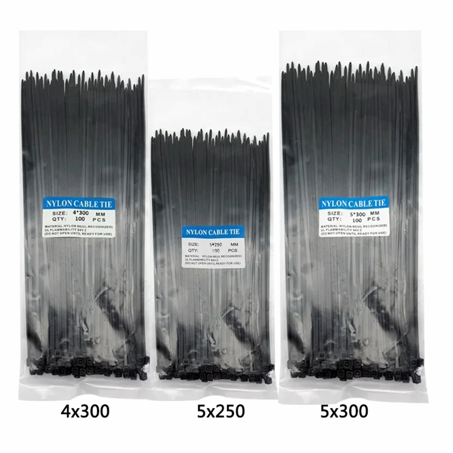 300 fascette stringicavo in nylon e plastica autobloccanti a tre modalità, nere, for fissare cavi ad anello, varie specifiche - Facile Installazione(4x300 5x250 5x300mm)