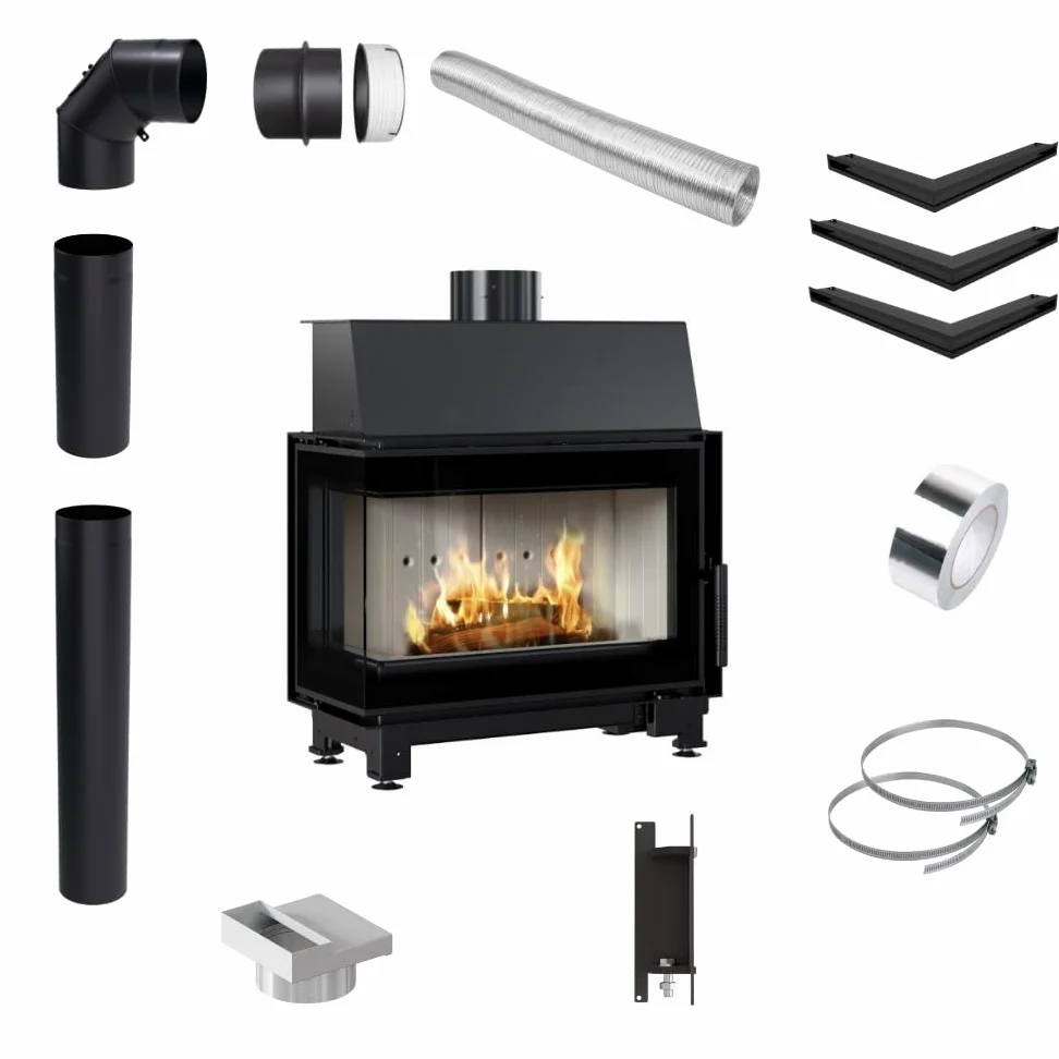 KRATKI Inserto per camino in acciaio a legna SIMPLE 6 kW Ø150 sinistro A | Acciaio nero, efficienza 80,6%, classe A. Ecodesign, BImSchV 2; per recupero calore.; combustione efficiente; basse emissioni