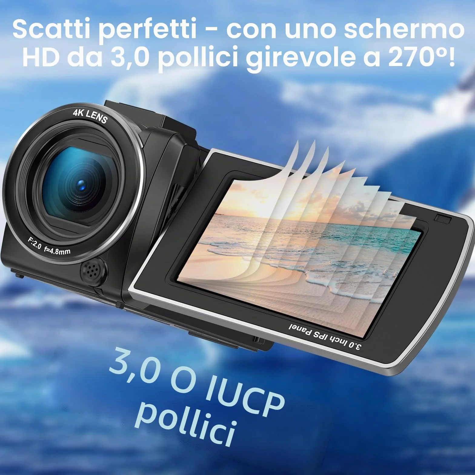 ORDRO Videocamera 4K, Camcorder 64MP 18x Zoom Digitale, Visione Notturna IR, Luce di Bilanciamento, Schermo Rotante 3.0" 270°, Videocamera per Vlog YouTube con Treppiede e 2 Batterie