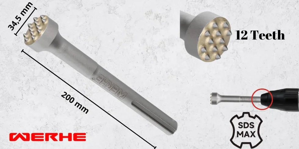 Scalpello a punte WERHE SDS MAX 12 denti 200 mm do betonu i kamienia
