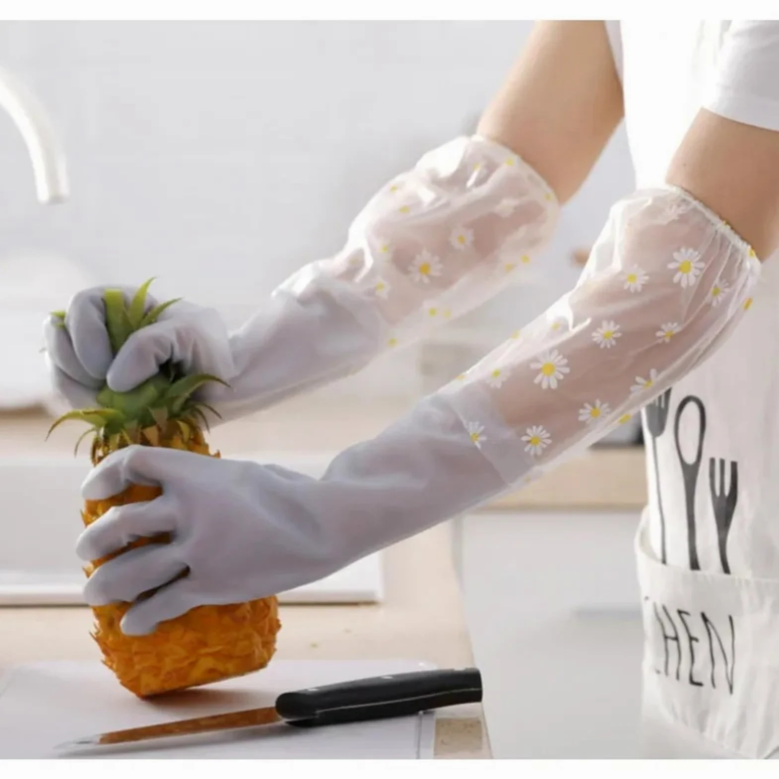 1 Paio Guanti Maniche Lunghe Lavaggio Cucina Giardinaggio(Blau)