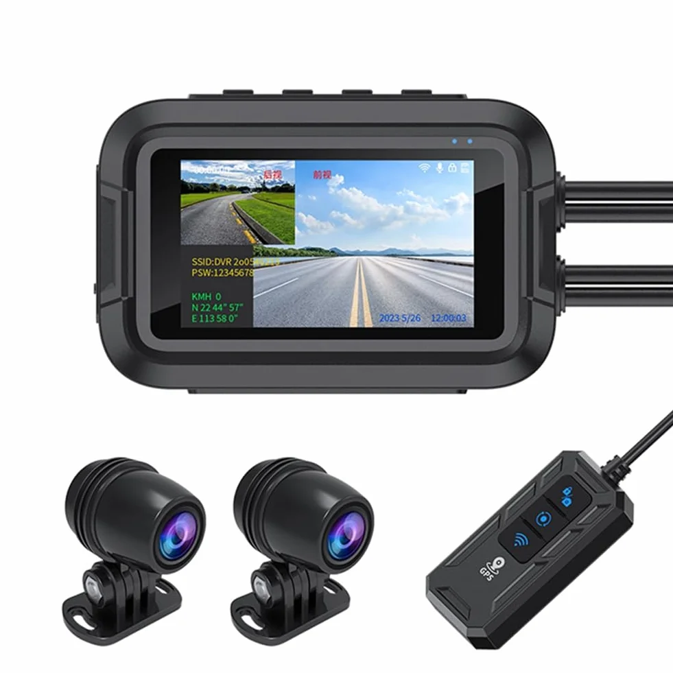 V9 Dashcam per Moto WiFi 1080P Fotocamera Anteriore Posteriore Videoregistratore per Moto Impermeabile con Monitor di Parcheggio Resistente B