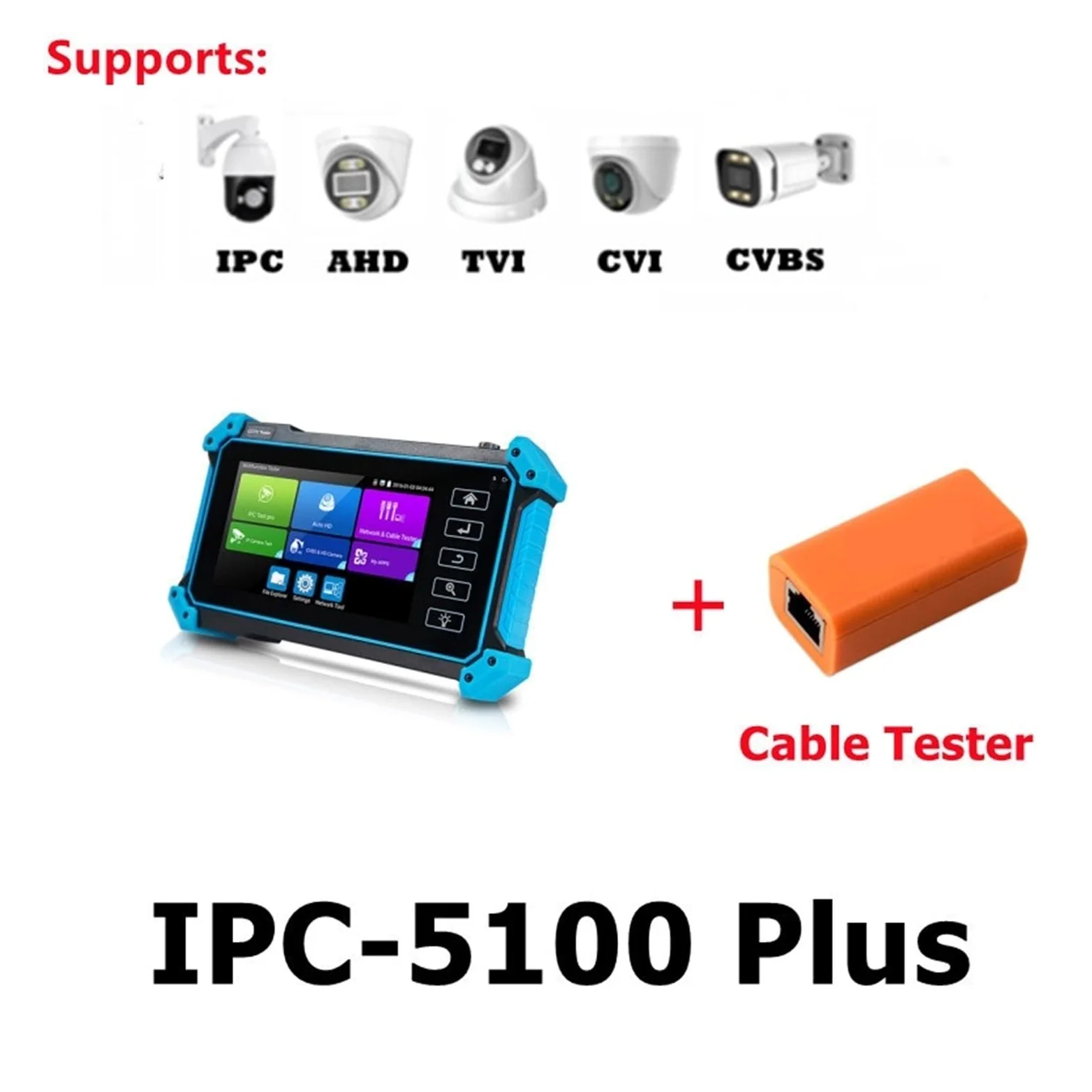 Tester CCTV, Telecamera IP CCTV Tester AHD CVI TVI SDI 5 Pollici Touch 4K VGA Ingresso Sicurezza Poe IPC Tester Cftv Mini Monitor Portatile Tester(IPC-5100 Plus)