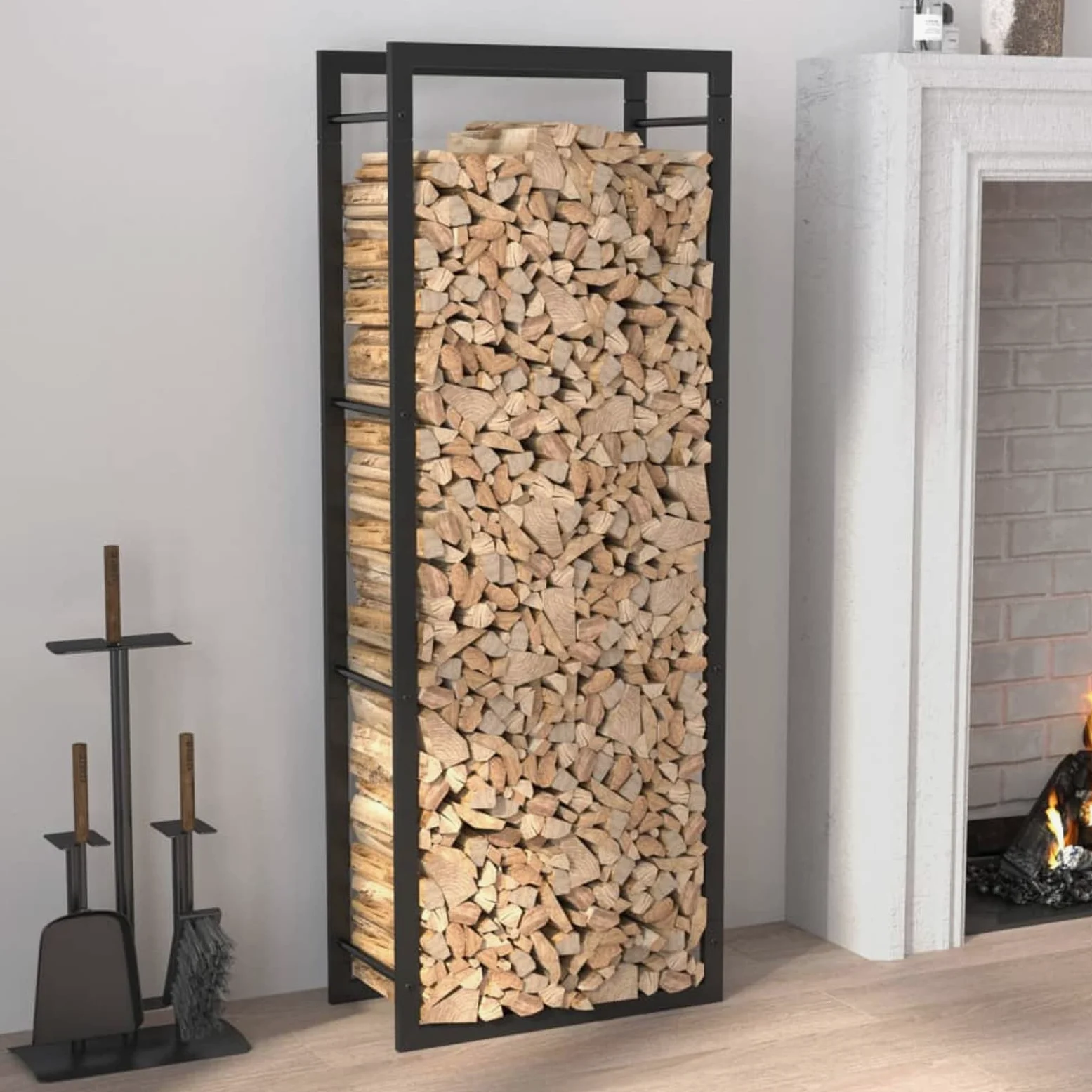 Chusui Portalegna Nero Opaco 50x28x132 cm in Acciaio,Portalegna,Portalegna da Esterno,Portalegna da Interno,Porta Legna per Interni