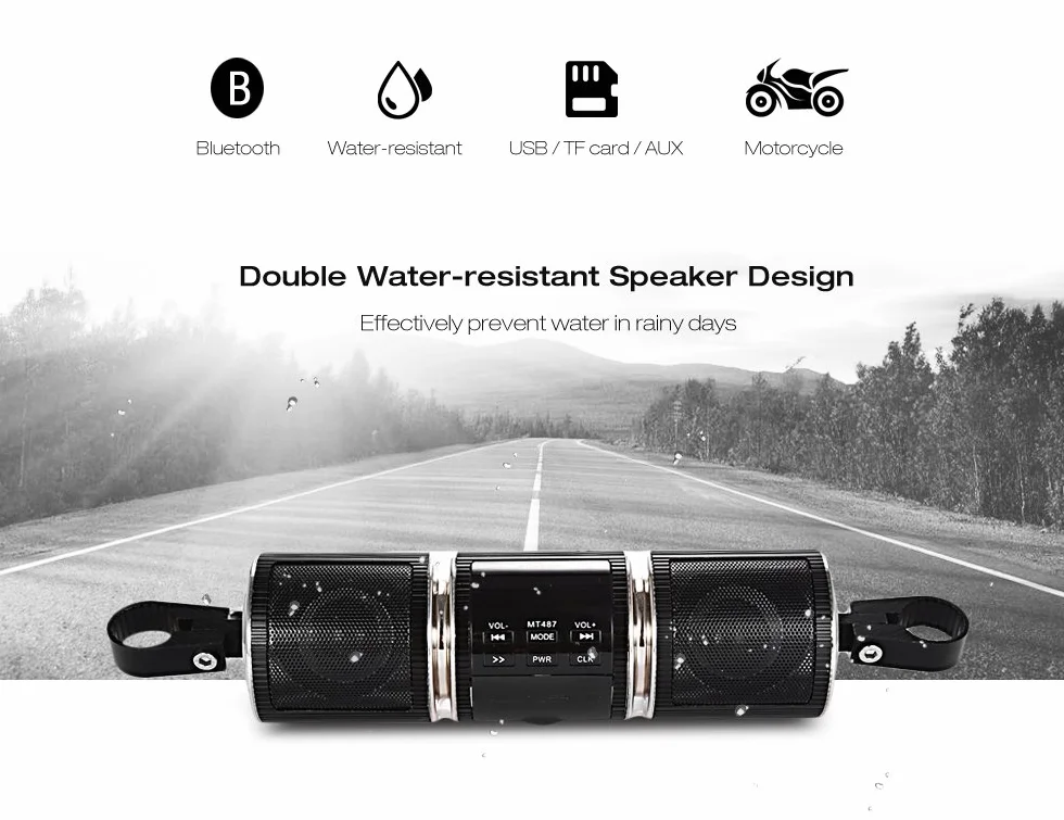 Baceyong Audio Bluetooth per moto, radio per bici FM Bluetooth impermeabile 12V con sistema audio stereo per mountain bike, moto d'acqua, radio telecomando, lettore MP3