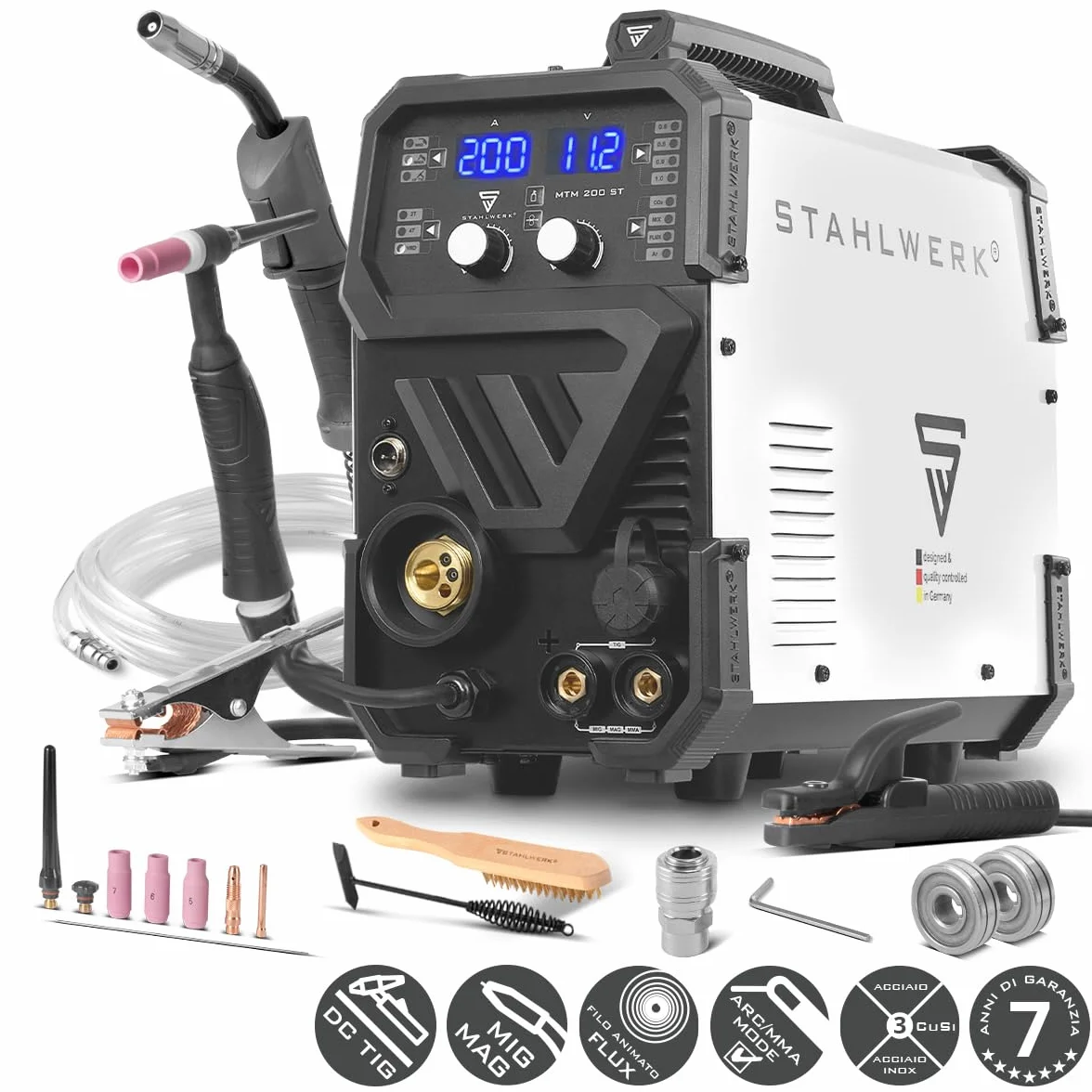 STAHLWERK Saldatrice combinata 3-in-1 MTM-200 ST Inverter TIG MIG/MAG MMA 200 A avanzamento sinergico 4 rulli