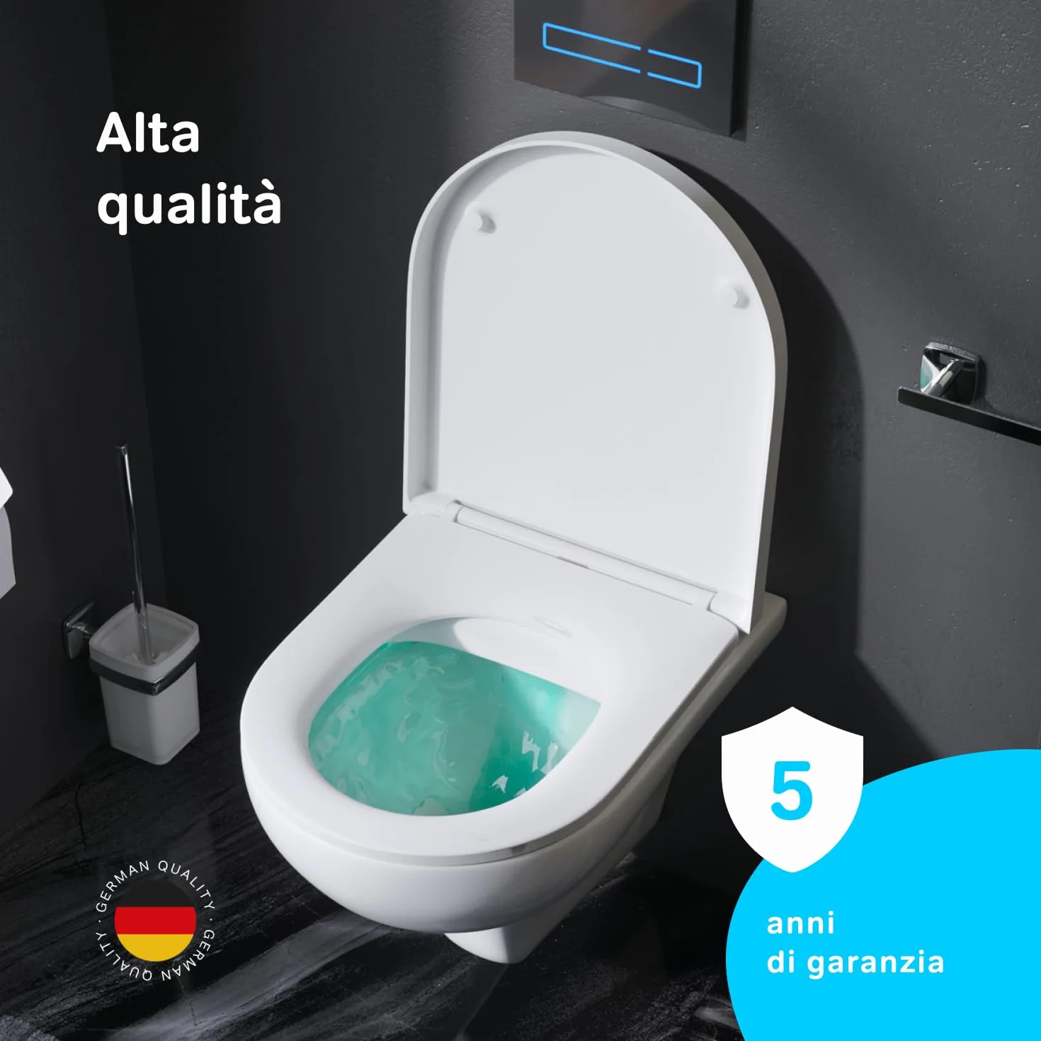 AM.PM Hit WC sospeso senza bordo con sedile abbassamento automatico FlashClean ceramica risciacquo profondo