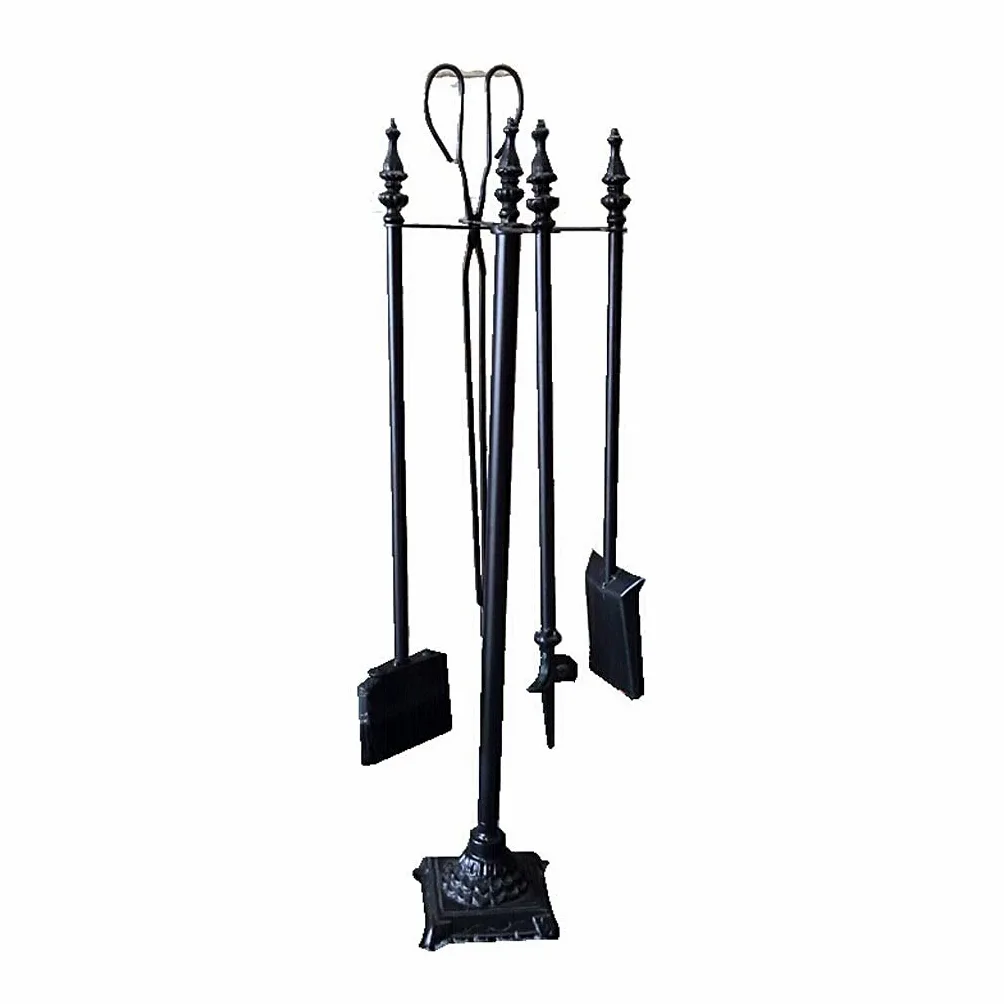 Set di attrezzi per caminetto Strumento di camino in stile europeo Set di accessori da camino a 5 pezzi Pinze da camino Pinze da poker Base Base e pennello in ferro battuto decorazione del camino nero
