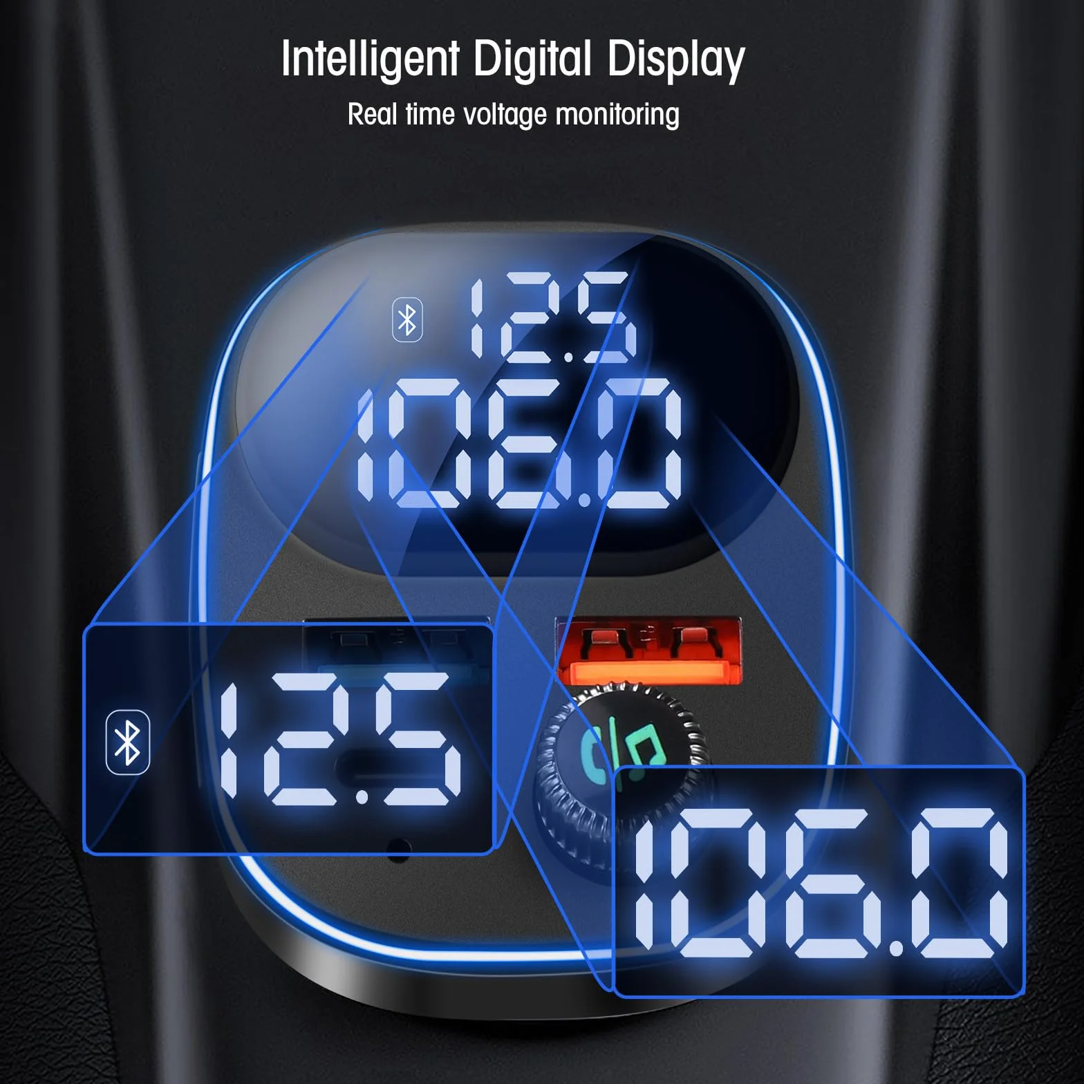 Hoppac Trasmettitore Bluetooth 5.3 Per Auto, PD 30W & QC 3.0 Adattatore Bluetooth Auto Per La Ricarica Rapida, Display LED,Per Ascoltare Musica e Telefonare in Vivavoce