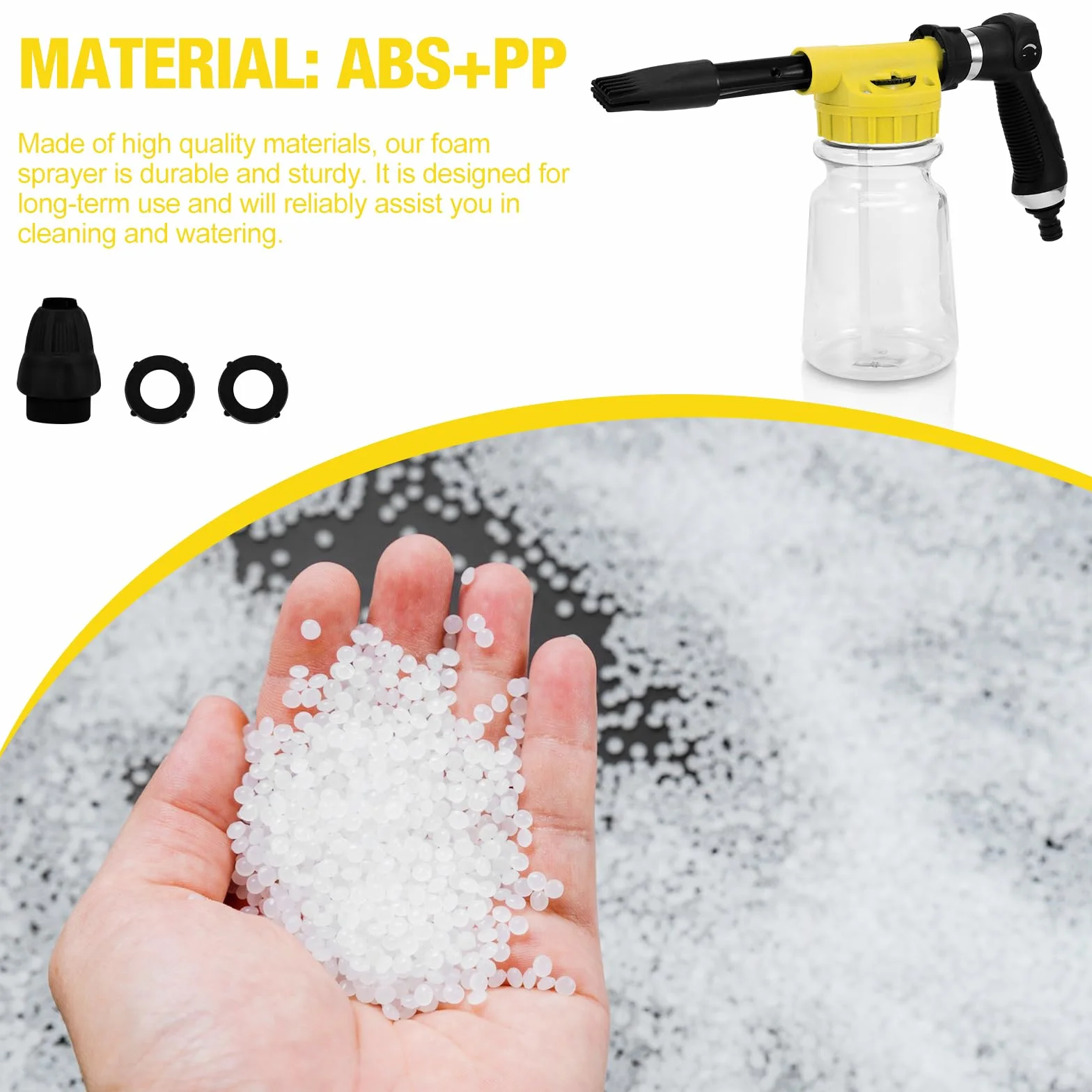 Foam Gun Car Wash 1000ml, 2 in 1 Lancia Schiuma Regolabile, Pistola Schiuma per Pulizia Auto Cannone Schiuma Attacco Tubo da Giardino per Pulizia Auto e Moto Giardini (Giallo)