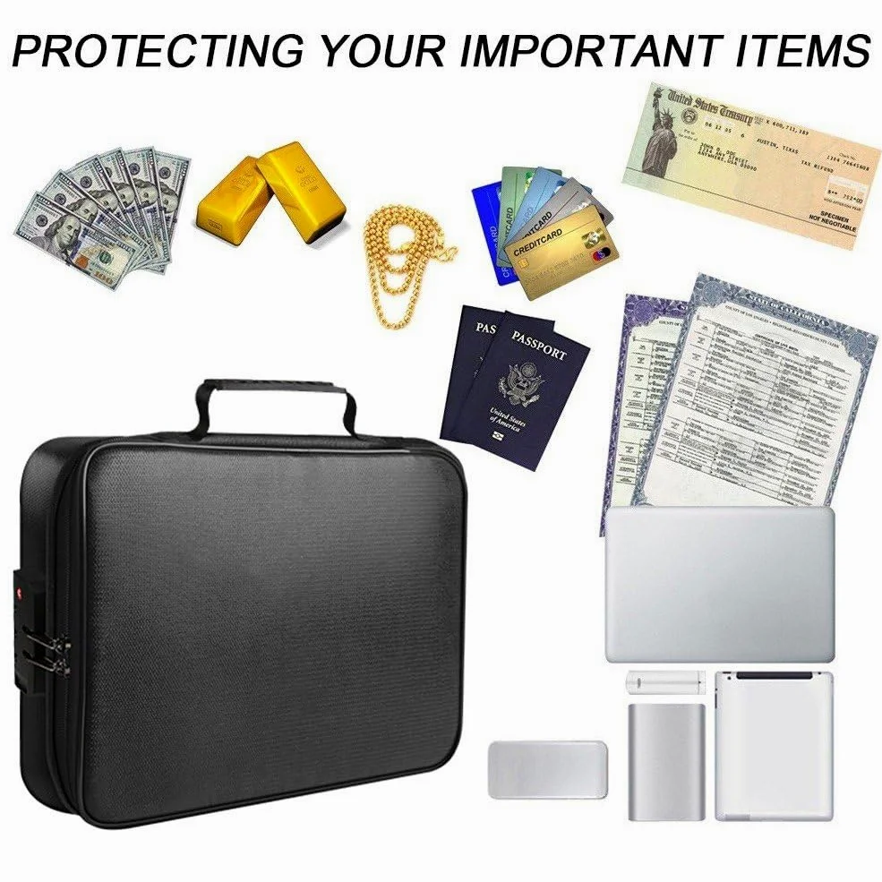 Borsa per Documenti Ignifuga con Serratura Borsa per Documenti Sicura Borsa Impermeabile per Documenti di Denaro, Gioielli E Passaporto