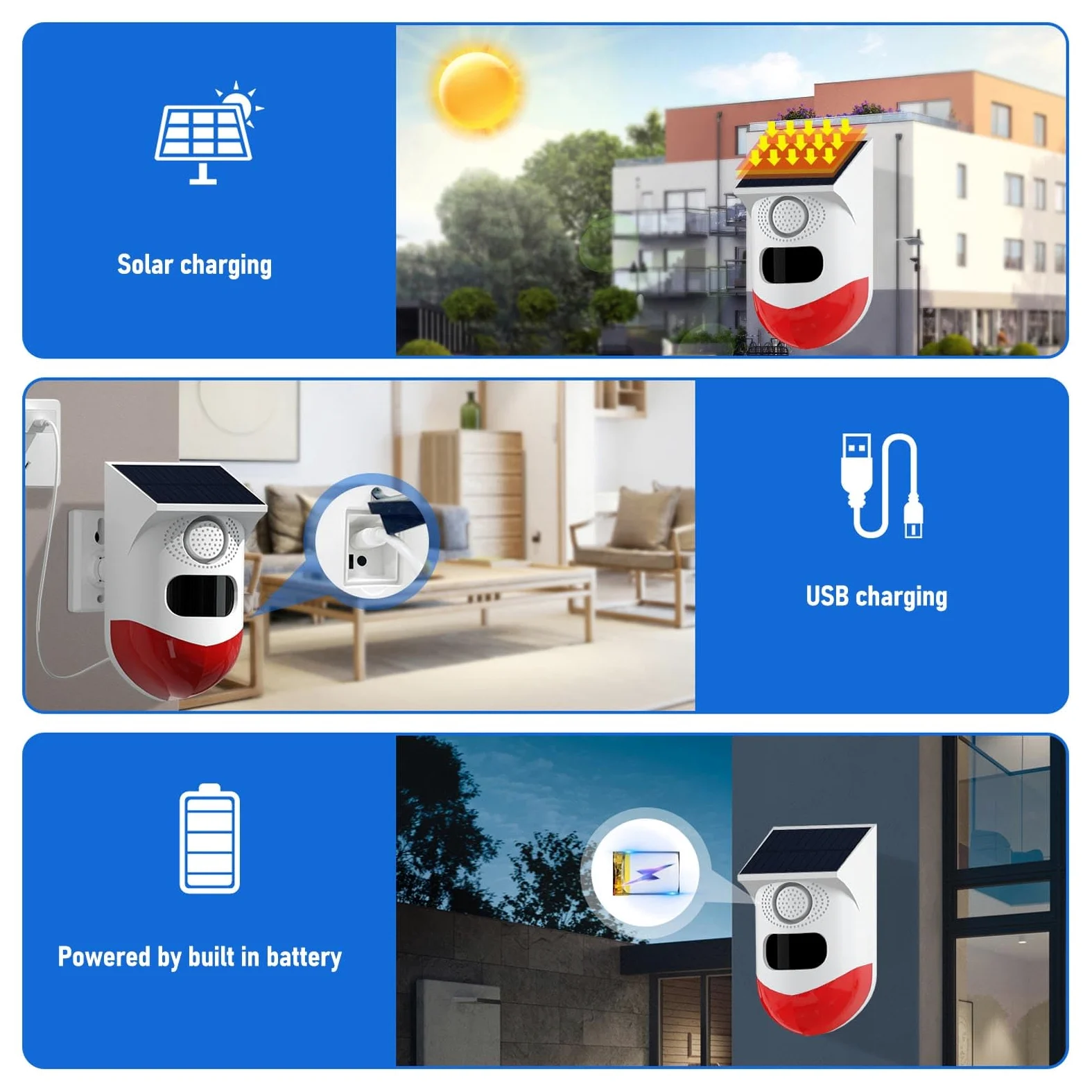 Generic Sirena con Sensore di Movimento Solare Resistente All'acqua IP67 con Alimentazione Efficiente per il Funzionamento con Telecomando | Sirena di Sicurezza Solare per Aziende Agricole
