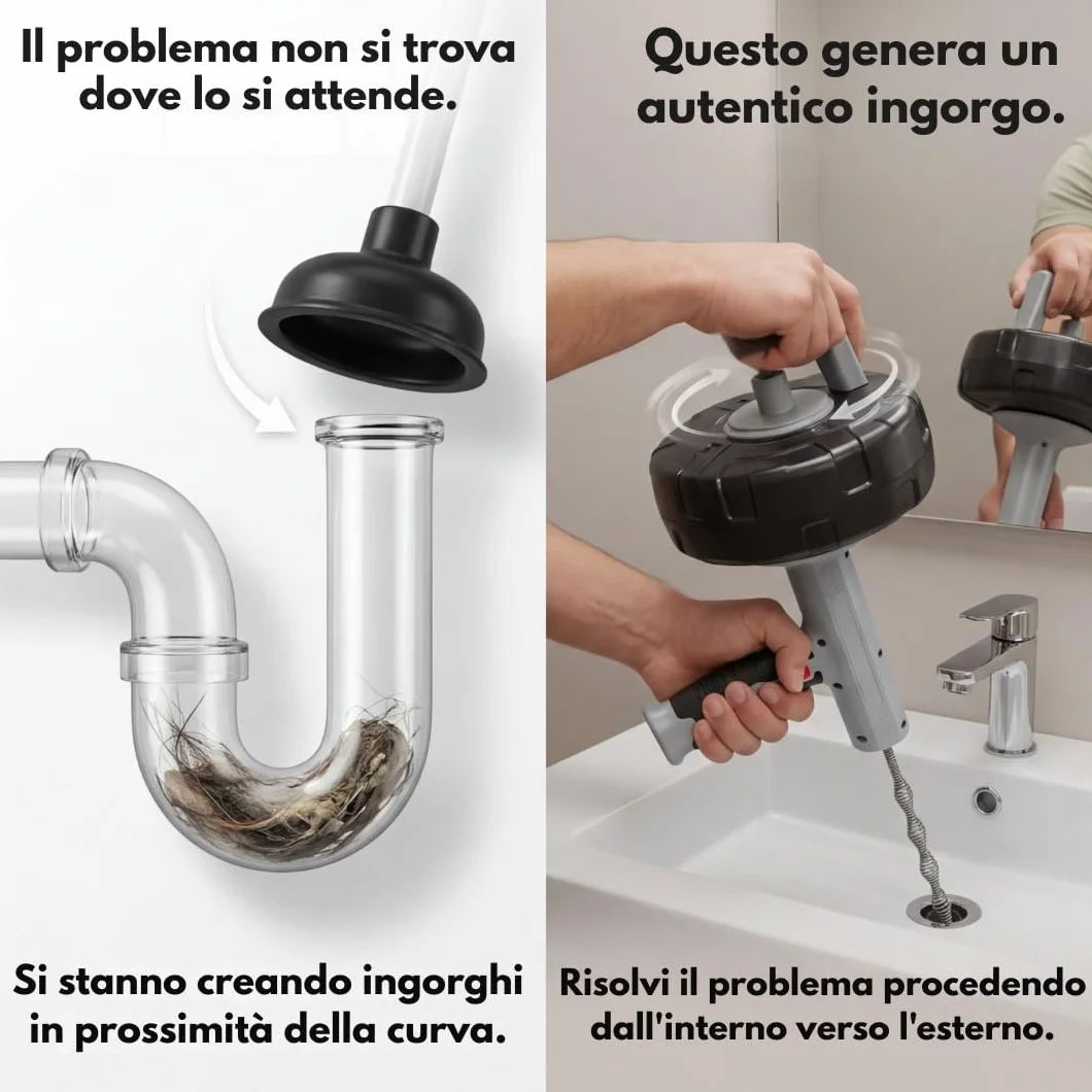 Sonda Sturatubi Professionale 10 m – Molla Sturatubi con Cavo in Acciaio Flessibile per Lavandino, Doccia e WC