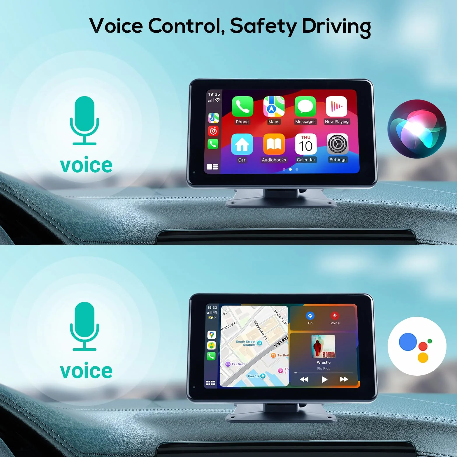 Haudio Car Audio portatile per Apple Carplay wireless e Android Auto, 7 pollici schermo touch portatile wireless con telecamera di backup con Bluetooth WiFi,Controllo vocale,FM,AUX,Mirror Link