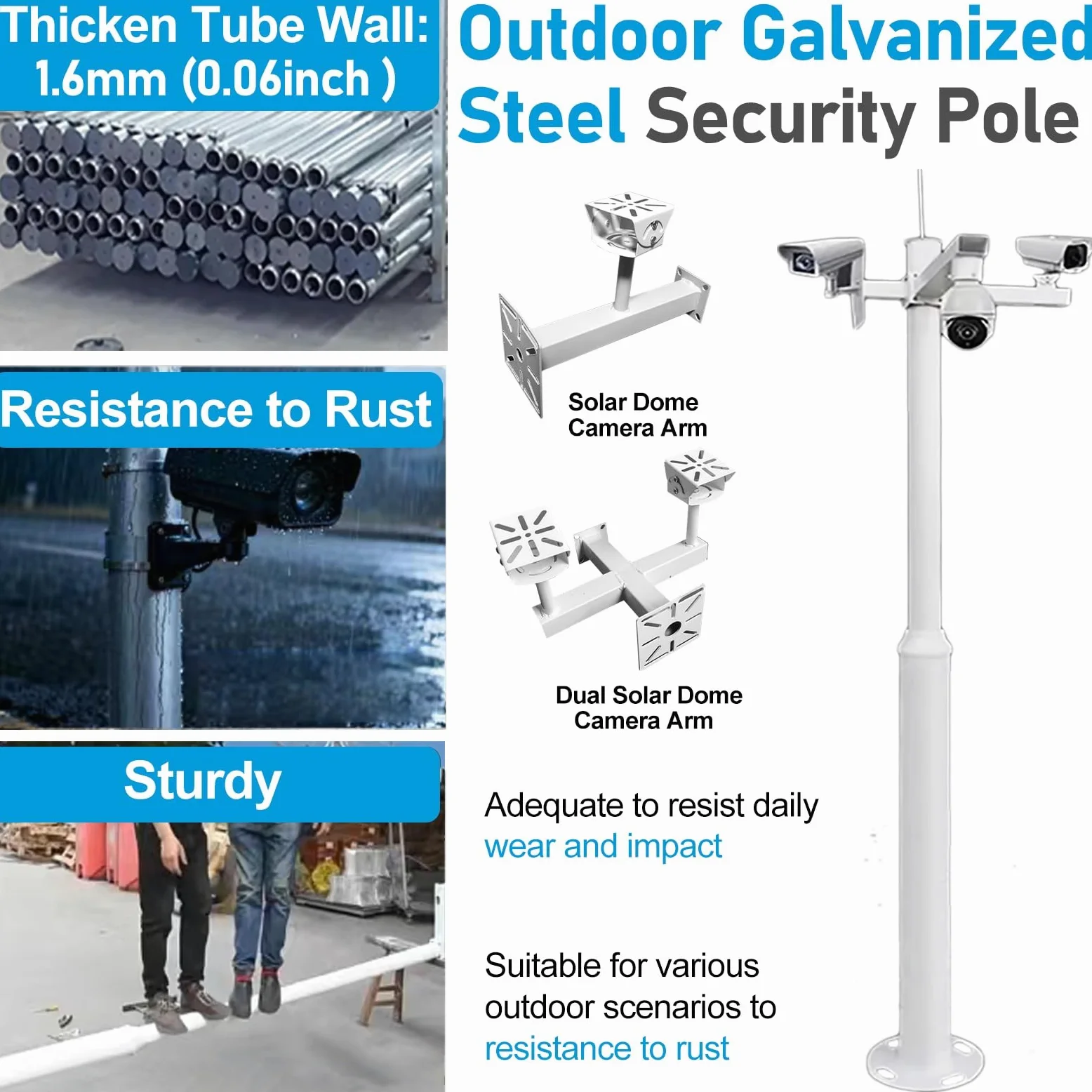 ERRULAN Staffa per Telecamera Esterna Supporto per palo per Telecamera di Sicurezza Esterna e Pannello Solare, palo di sorveglianza, palo CCTV per Tutte Le Stagioni(A,Height 2.5m/8.2 ft)