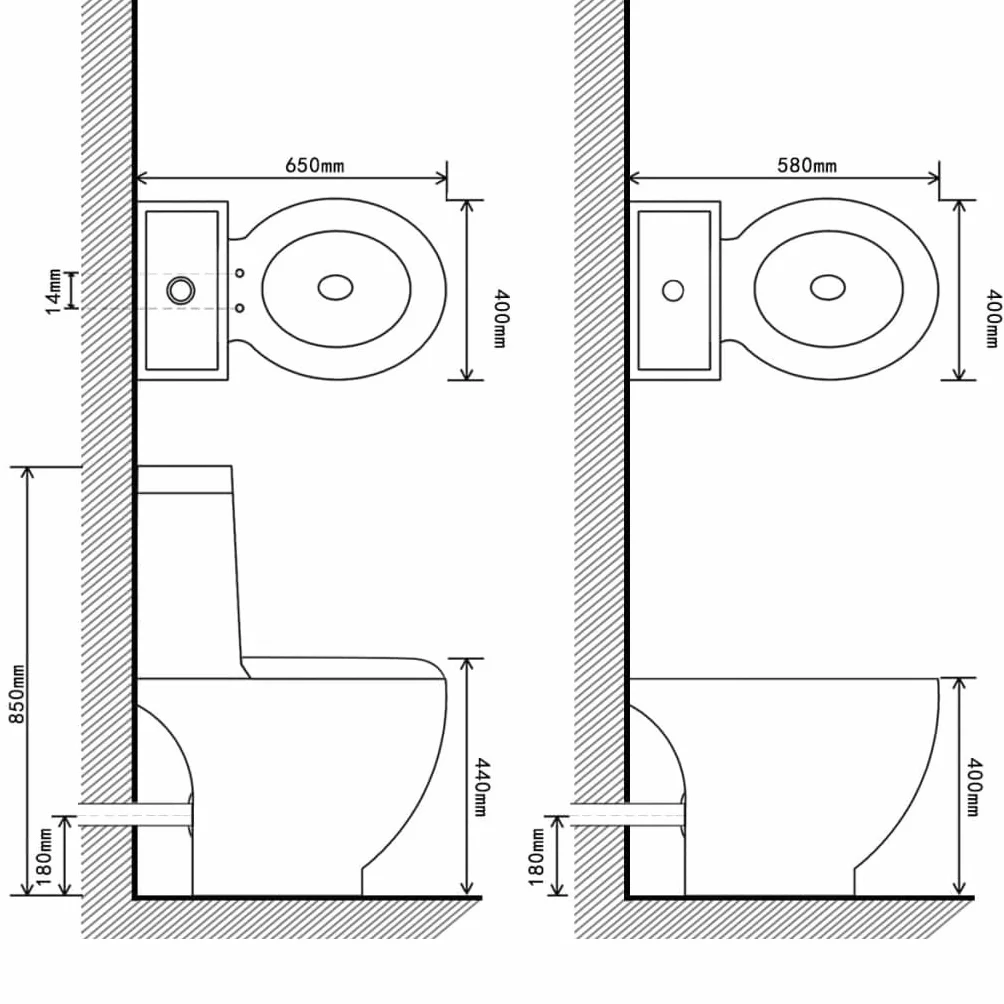 vidaXL Set Bidet e Toilette Ceramica Nera WC Sanitari Bagno