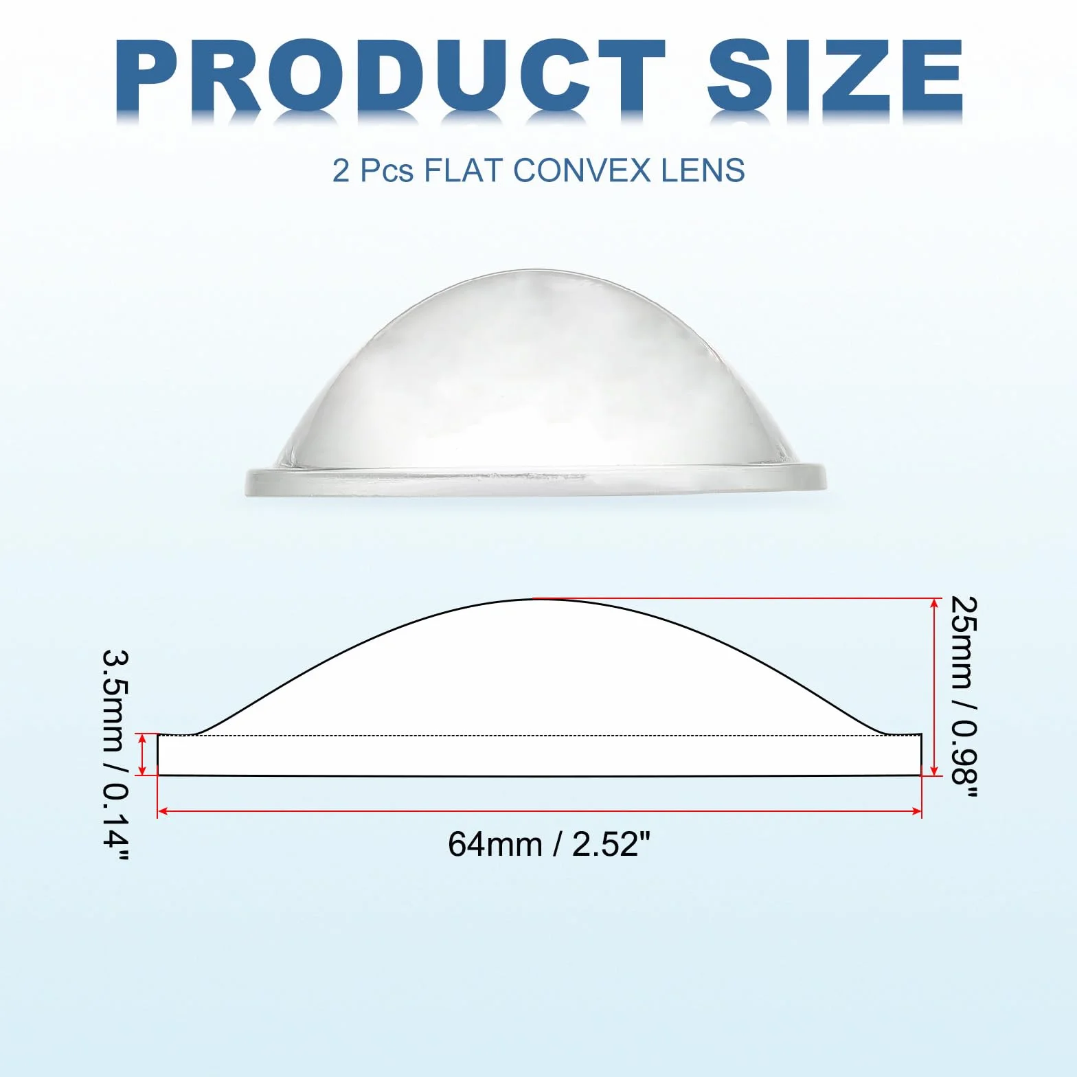 PATIKIL Diametro 64mm Lente Convessa Piatta, 2 Pezzi Altezza 25mm Vetro Borosilicato Alto Lente Ottica Convessa Condensatore con Bordo per Torcia Auto Bicicletta Faro, Trasparente 3.5mm