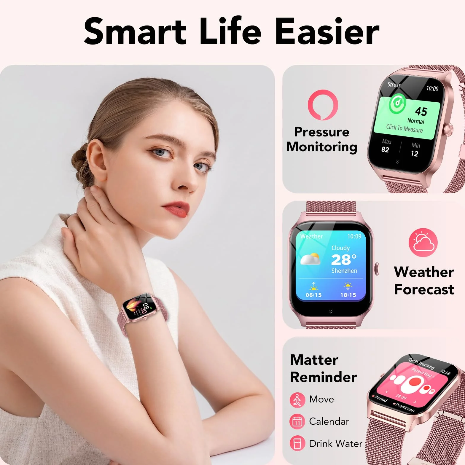 CASCHO Smartwatch Donna,1.85" HD Orologio Smartwatch con Chiamate Bluetooth e Assistente Vocale AI,120+ Sportive con Contapassi/Sonno/Cardiofrequenzimetro, Smart Watch per iOS Android, 2 Cinturini