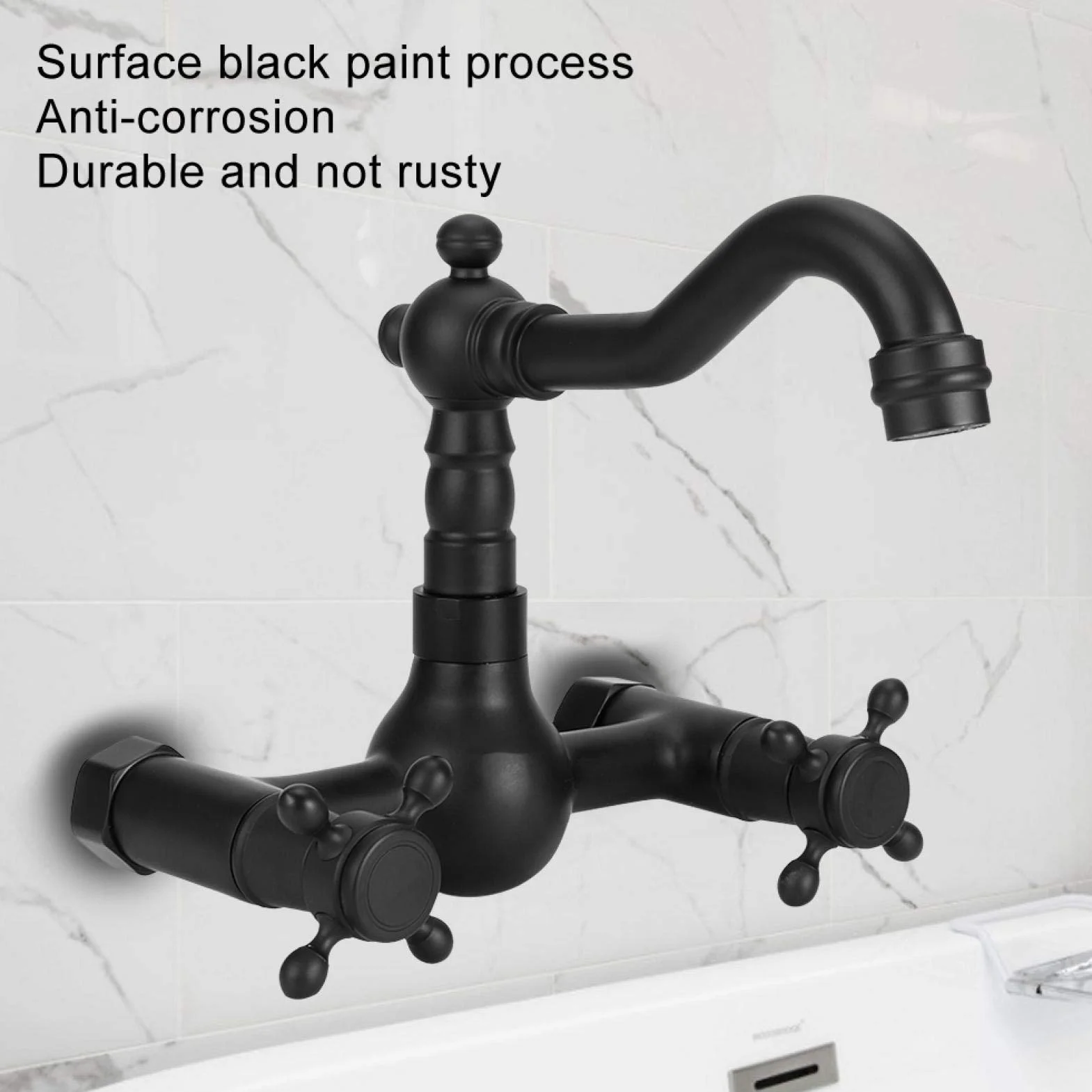 Rubinetto a Parete Rubinetto da Cucina In Rame Rubinetto per Vasca Rubinetto a Doppia Maniglia Miscelatore per Acqua Calda e Fredda Rubinetto Girevole a 360° per Cucina Bagno(2)