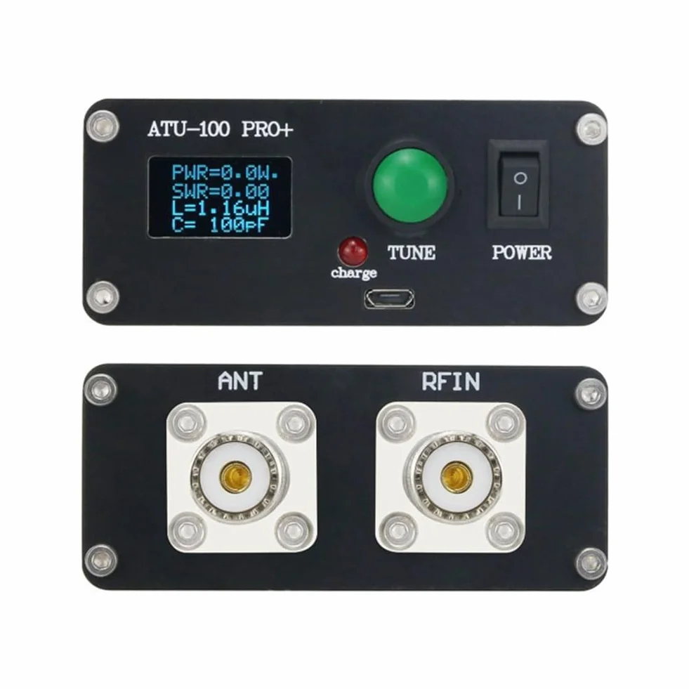 ATU-100 PRO+ Sintonizzatore D'Antenna Automatico 1.8-55Mhz Multifunzione Conveniente 0.96 Pollici Accordatore D'Antenna Nero Ricaricabile con