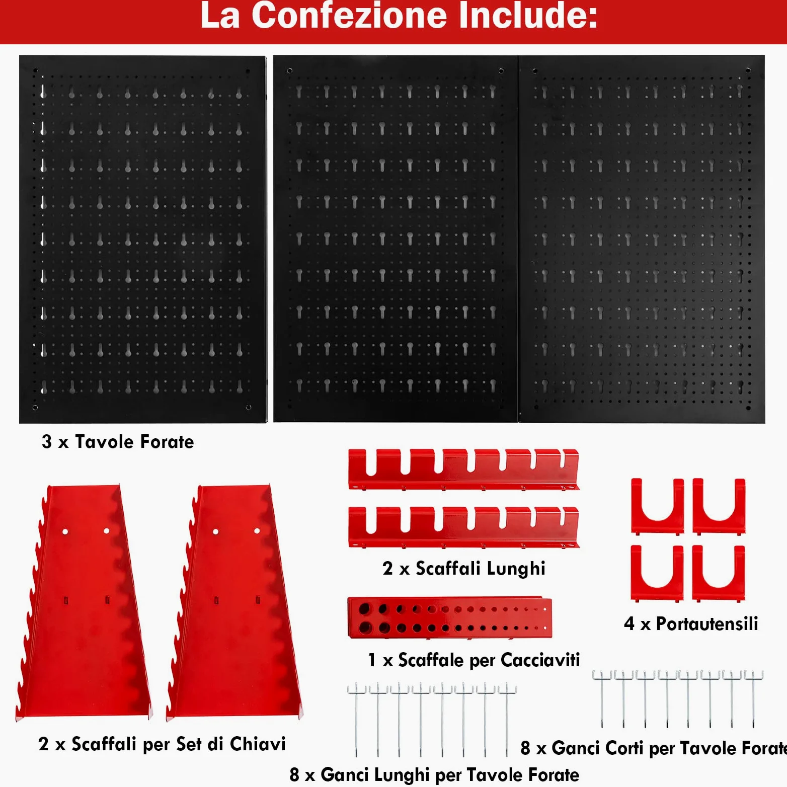 GYMAX Set di Pannello Portautensili, con Porta chiave inglese e Ganci, Adatto per Utensili di Tutte le Dimensioni, Compatto e Salvaspazio (Stile 2)