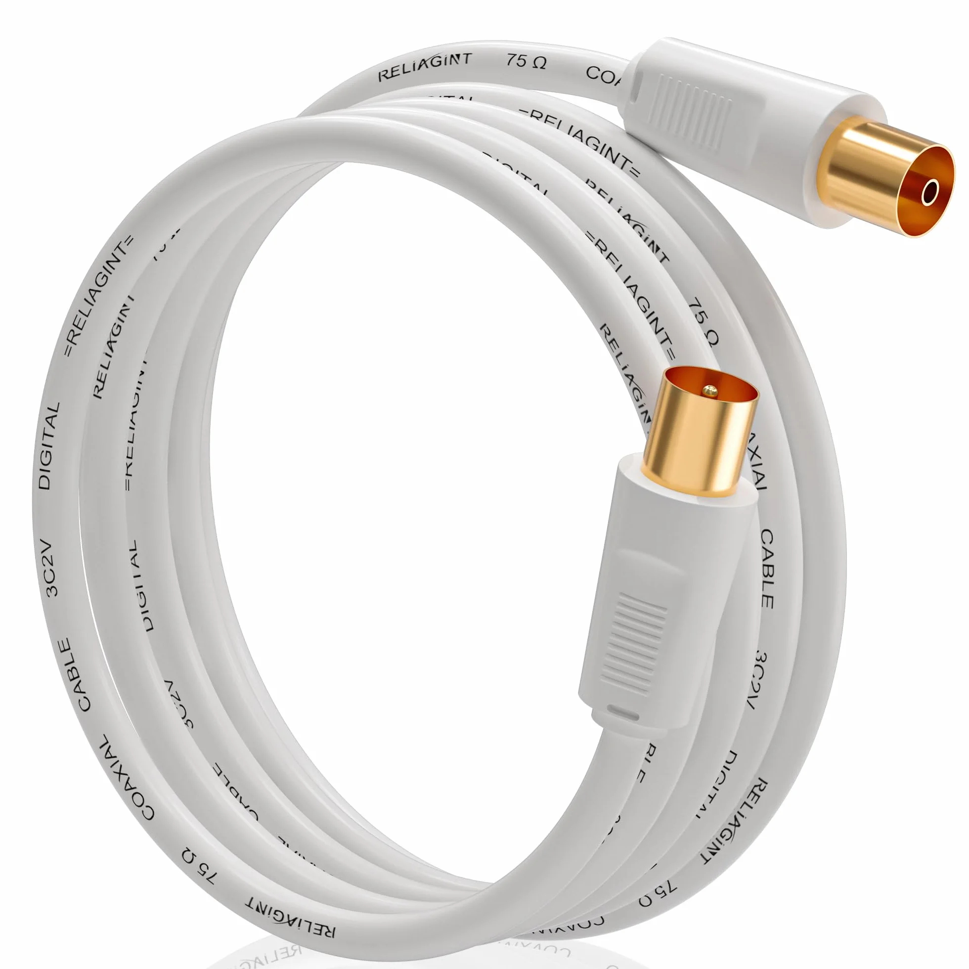 RL Flex Cavo antenna TV 1m, prolunga coassiale maschio/femmina 75 ohm, conduttore in rame puro, per digitale terrestre, TV via cavo e satellitare (DVB-T/T2/C/S/S2), Bianco