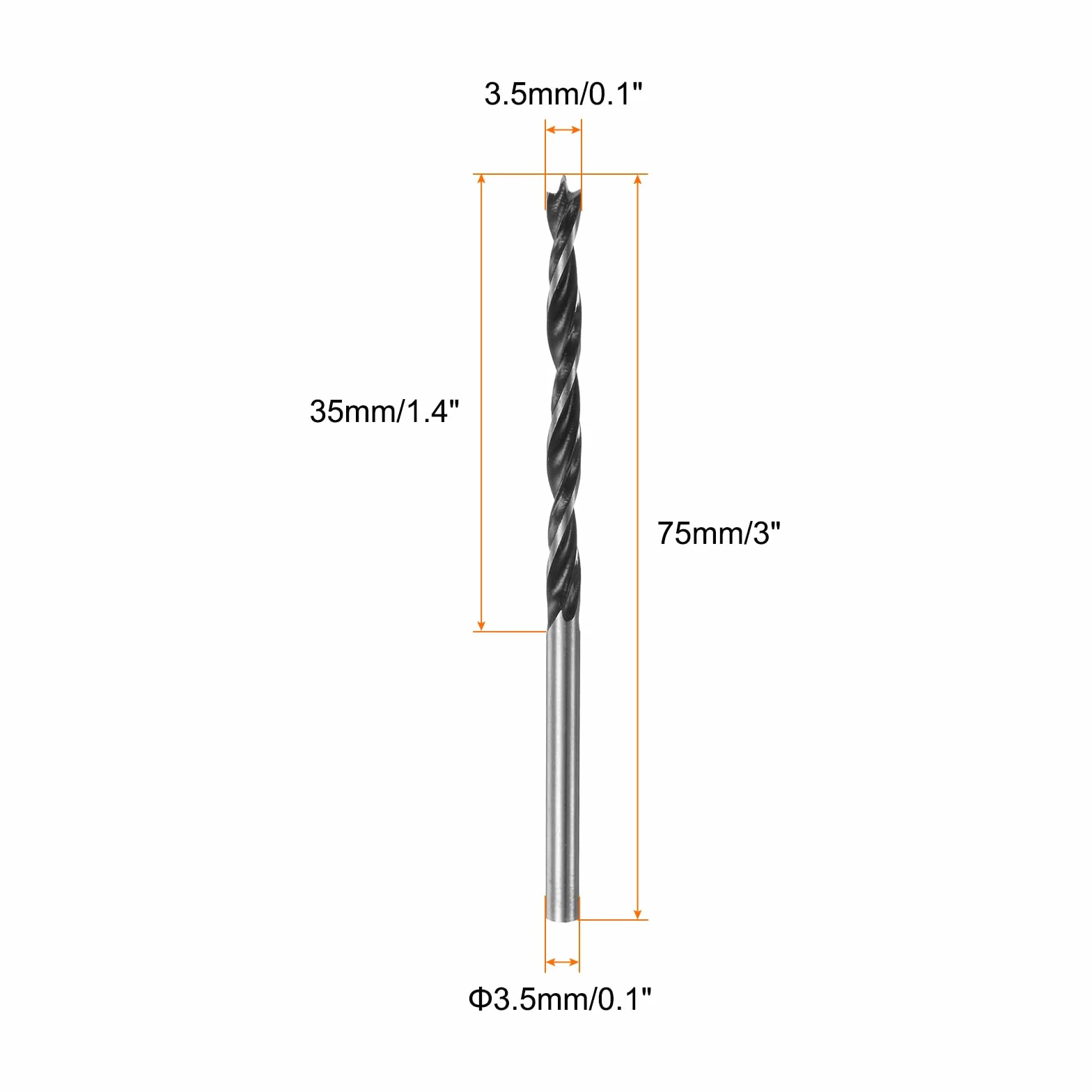 QUARKZMAN Trapano Brad Point 3,5mm 9/64" Acciaio Tondo Shank 1,4" Profondità Foratura Legno Carpenteria Plastica Gomma
