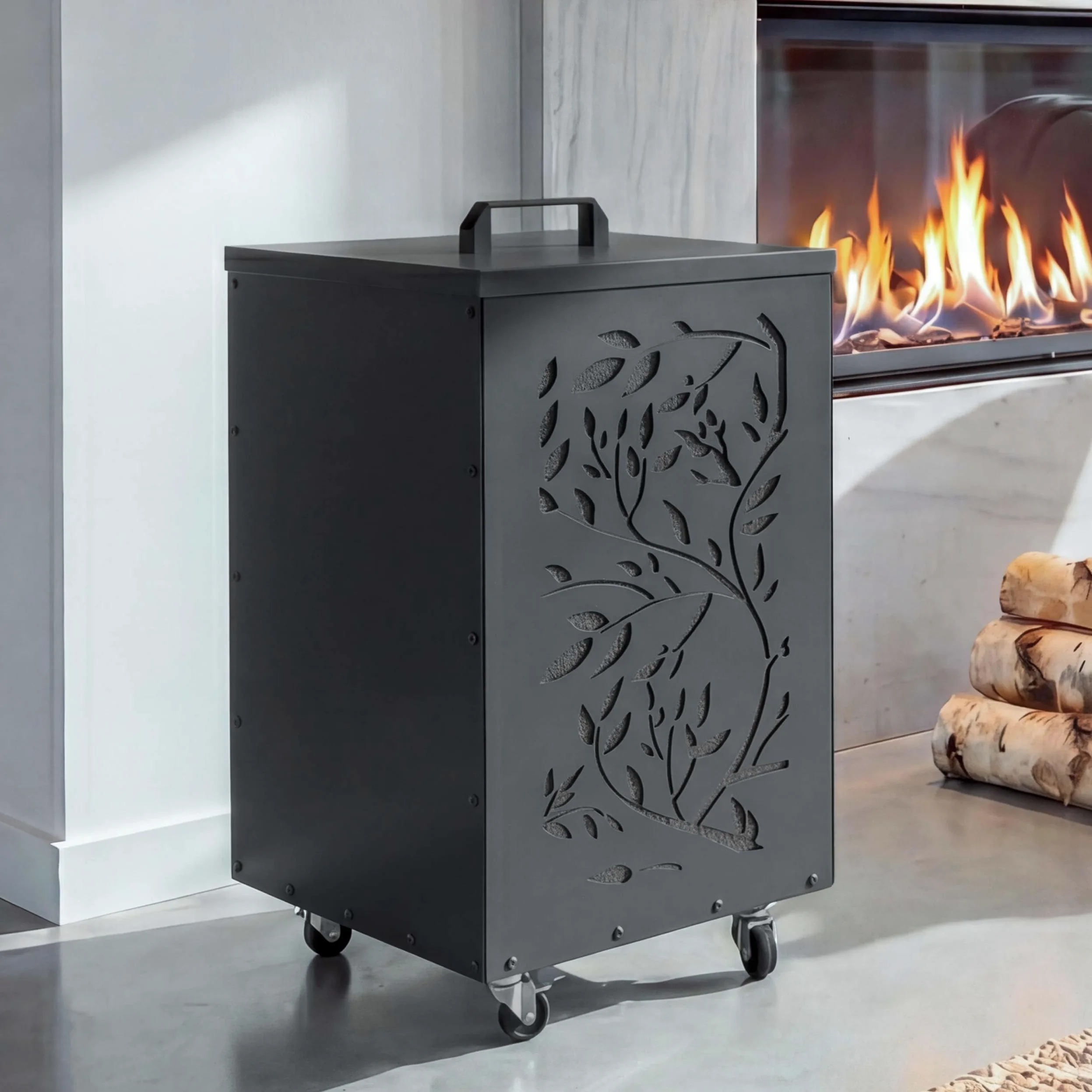 Mendler Contenitore per Pellet HWC-Q30 stoccaggio conservazione Pellet, con setaccio Filtro e rotelle 64x36x36cm - Antracite