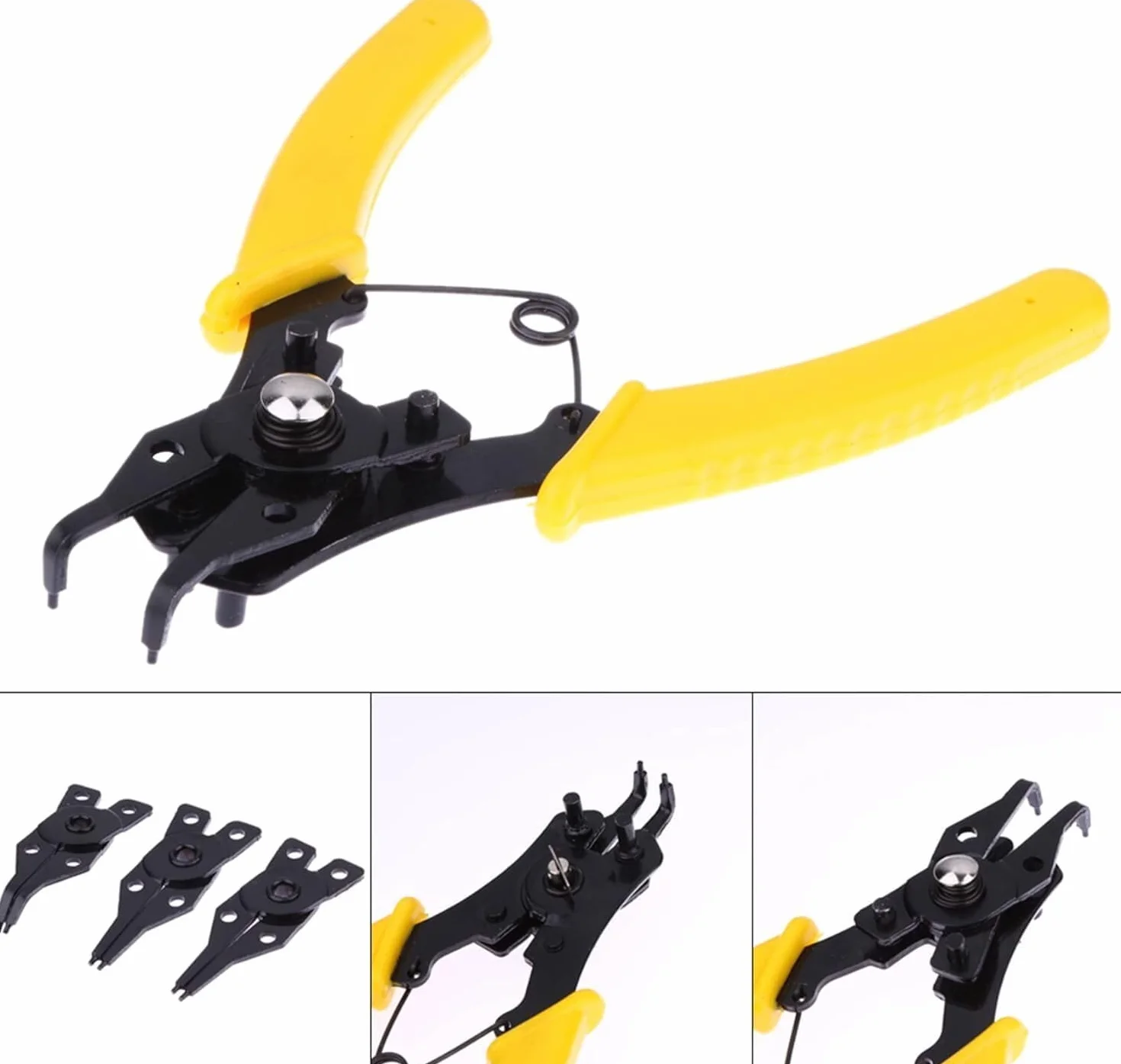 Pinza per Anelli Elastici Seeger 4 in 1 Professionale Acciaio al Carbonio Punte Intercambiabili Interni Esterni