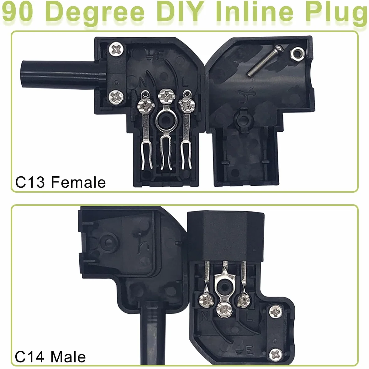 4 pezzi IEC320 C13 C14 connettore ad angolo retto 250V 10A 3 pin femmina maschio adattatore presa di alimentazione ricablabile in linea, per PDU cabinet auto elettrica luce LED case