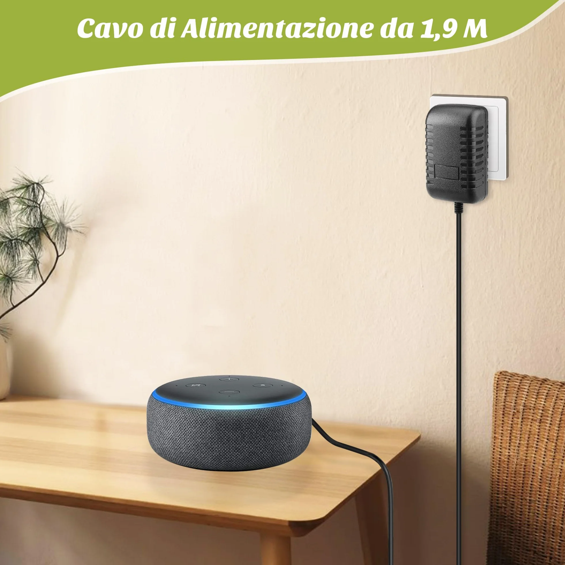 Xahpower 15W Caricatore per Echo Dot (3a/4a generazione), 12V Cavo Alimentatore Compatibile con Echo Show 5 (1a/2a generazione), Echo Dot (3a/4a generazione) con Orologio, Echo Spot e Fire TV Cube