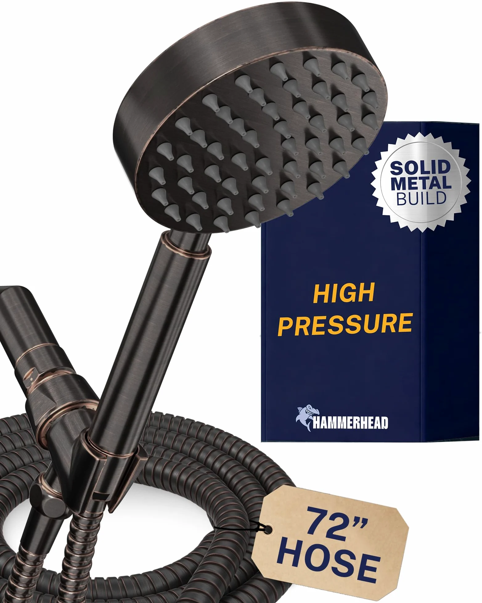 Soffione doccia a mano in metallo con tubo flessibile e supporto in ottone, bronzo lucidato a olio, soffione doccia ad alta pressione da 2,5 GPM, soffione doccia a mano con staffa regolabile per asta
