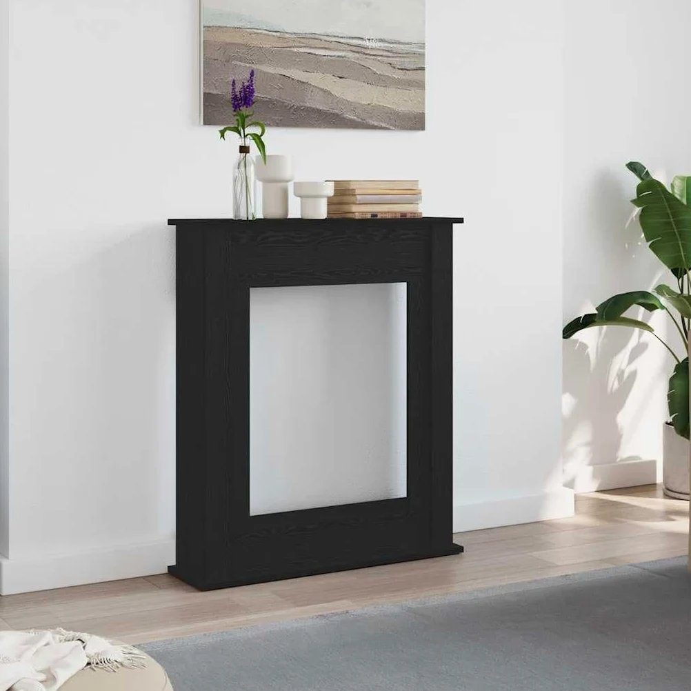 Cornice per caminetto, effetto rovere nero, in legno, 75 x 20 x 87,5 cm, ripiano per fiamme LED, cornice decorativa per camino per soggiorno, facile da pulire e stabile