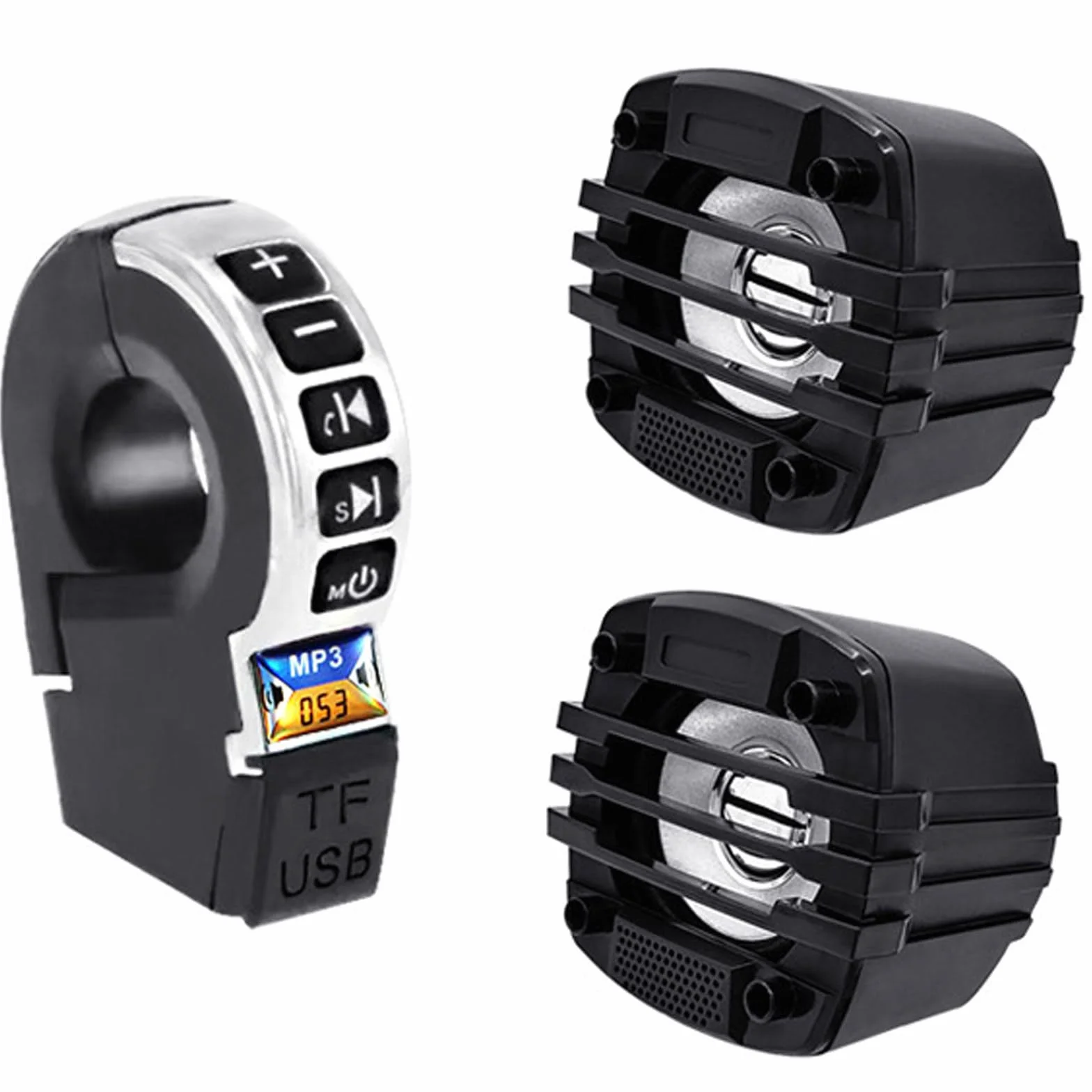 Altoparlante Stereo per Moto Bluetooth Impermeabile con Supporto per Manubrio. Supporta Bluetooth, Riproduzione da Scheda TF e Ricarica USB per telefoni cellulari