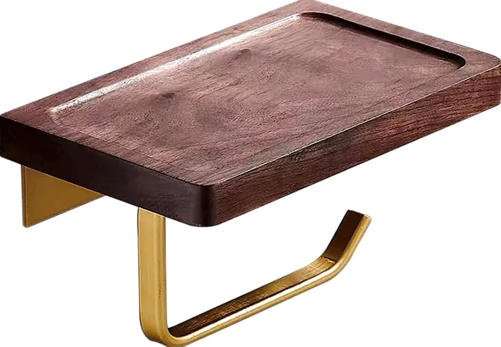 LYGSWDB Portarotolo Portarotolo in Legno Portarotolo, Mensola a Muro per Accessori da Bagno (Noyer B)