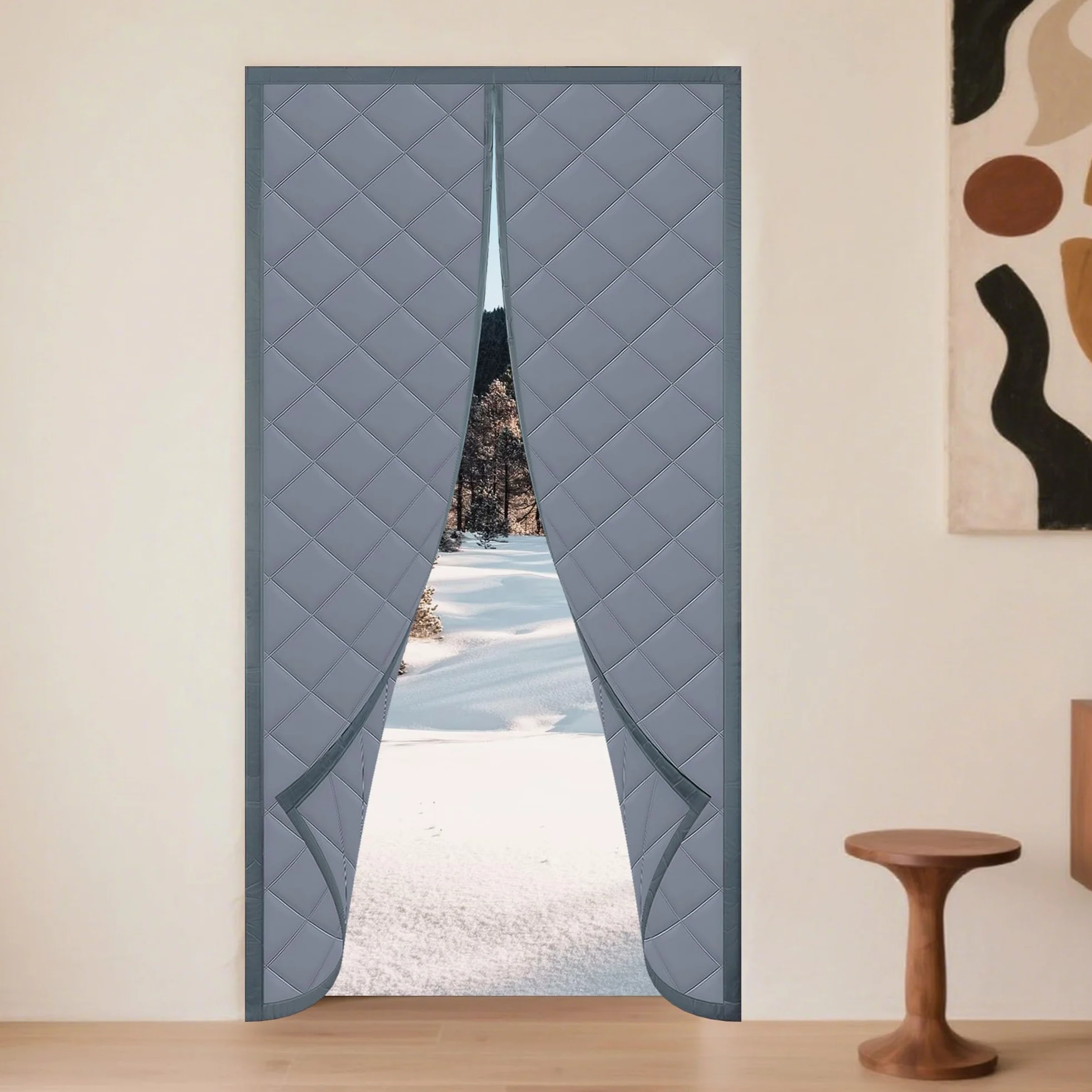 Tenda per Porta Inverno Termica 69 x 188 cm Antivento in Tessuto Oxford, Inverno Termica Tende per Porta Isolante Termico e Acustico per Balcone Soggiorno, grigio argento