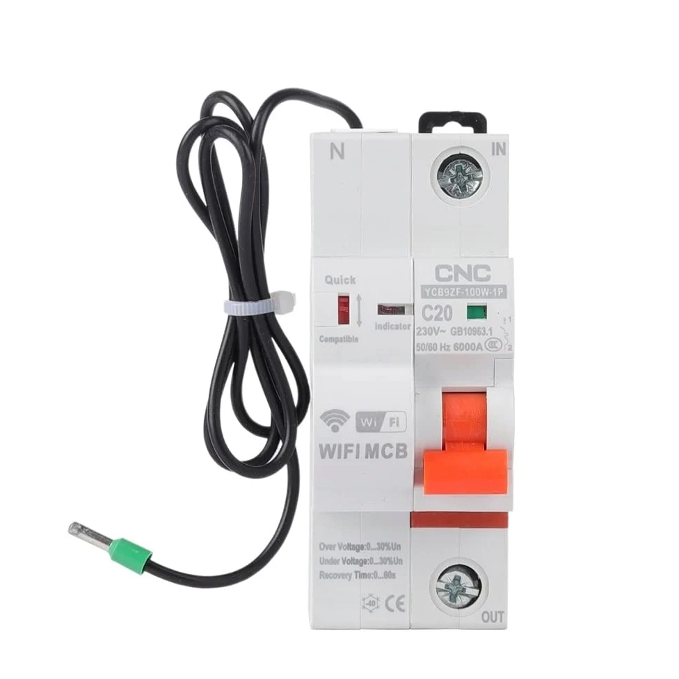 Interruttore Magnetotermico Differenziale 1P WiFi Smart Circuit Breaker Creor Protection Time Reclosing Switch Telecomando(100A)