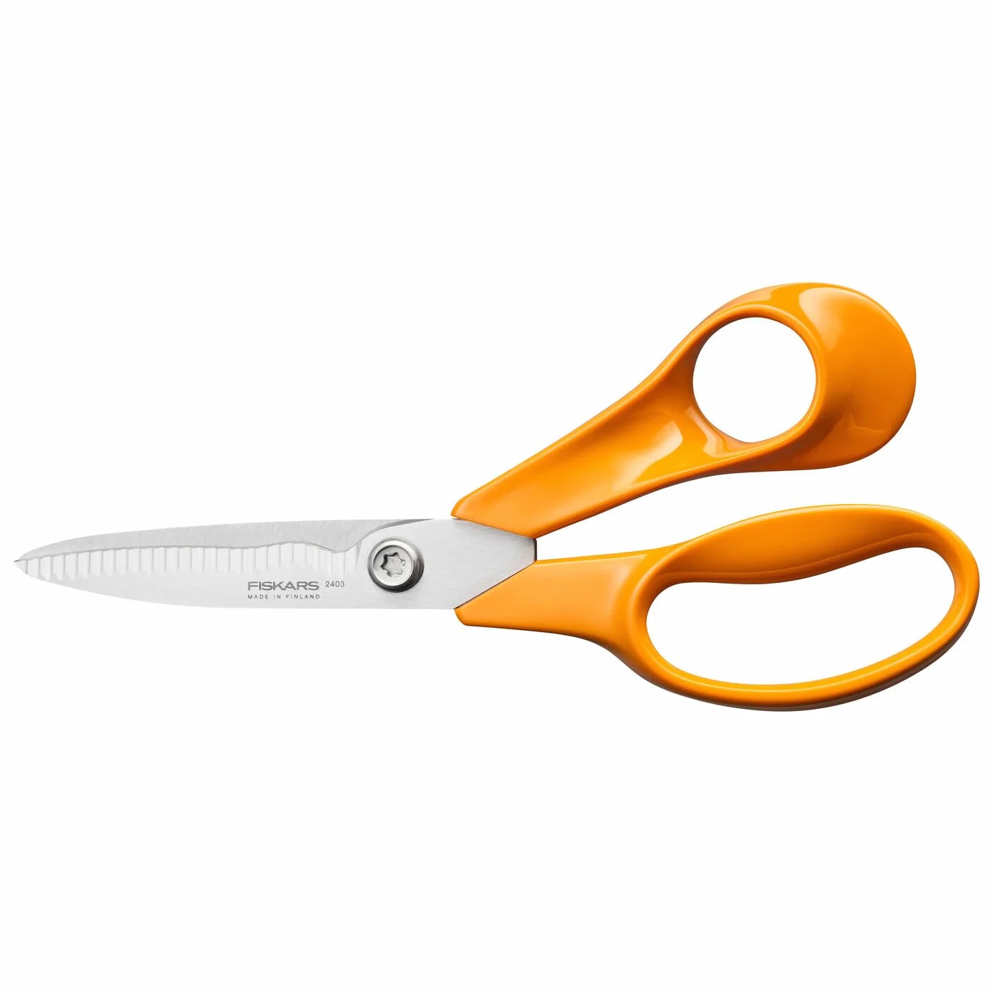 Fiskars Classic Forbici da Cucina, Lame Seghettate, Per Destrimani, Lunghezza Totale: 18,7 cm, Vite Torx Migliorata e Impugnatura più Ergonomica, Qualità Acciaio/Plastica, Arancione, 1075051