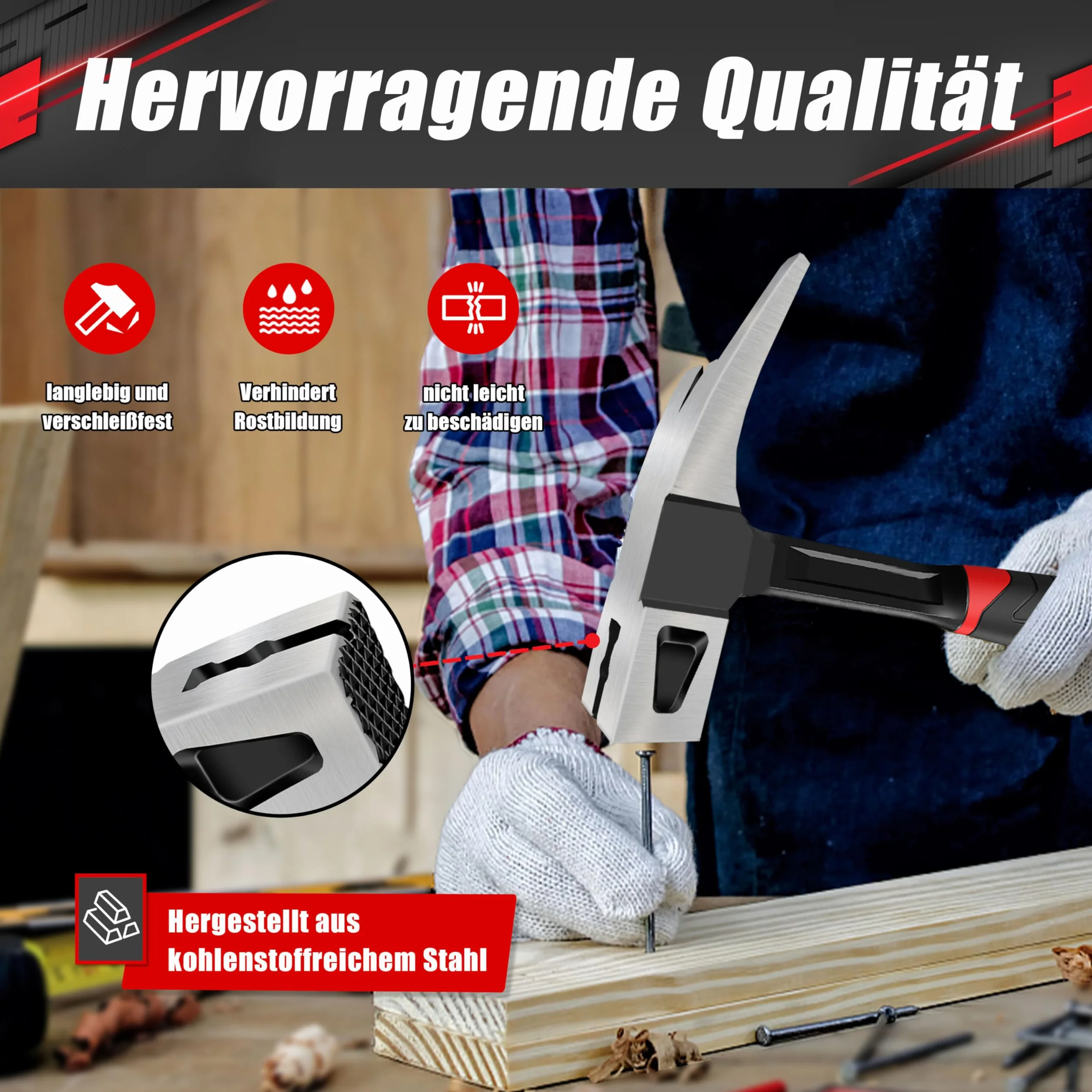 C&T Martello da carpentiere da 600 g, martello da fabbro, martello forgiato a un pezzo, struttura interamente forgiata, con supporto magnetico per unghie, eccellente ammortizzazione delle vibrazioni